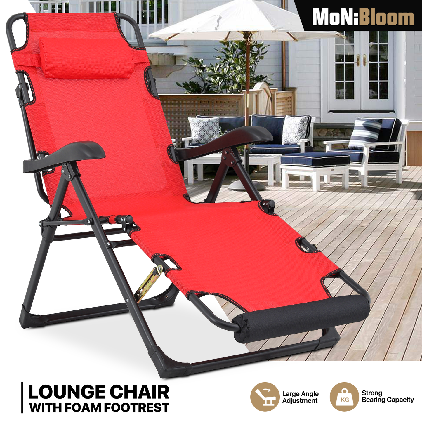 Lounge Chair - 27" Seat Width - Adjustable Backrest 95°-180° - w/ Headrest & Foot Pads