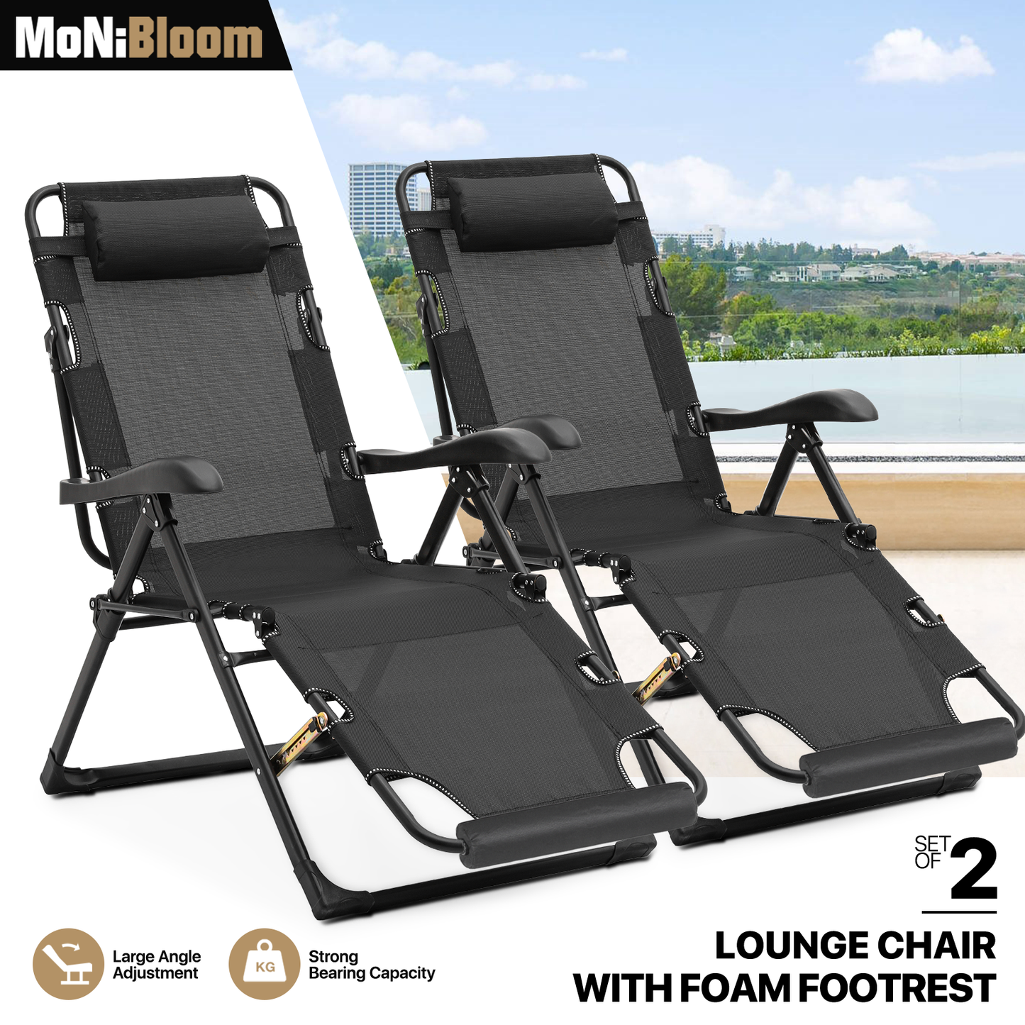 Lounge Chair - 27" Seat Width - Adjustable Backrest 95°-180° - w/ Headrest & Foot Pads