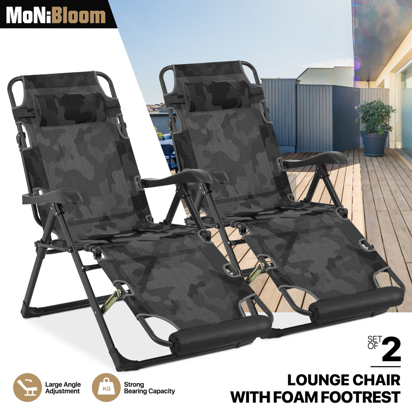 Lounge Chair - 27" Seat Width - Adjustable Backrest 95°-180° - w/ Headrest & Foot Pads