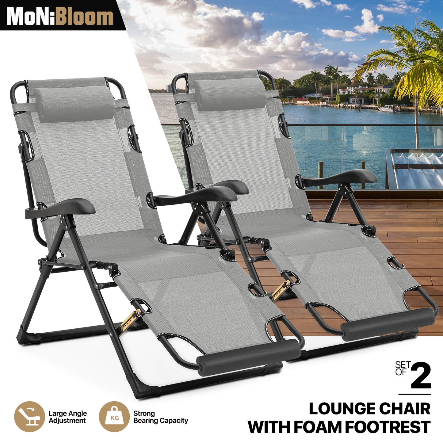 Lounge Chair - 27" Seat Width - Adjustable Backrest 95°-180° - w/ Headrest & Foot Pads