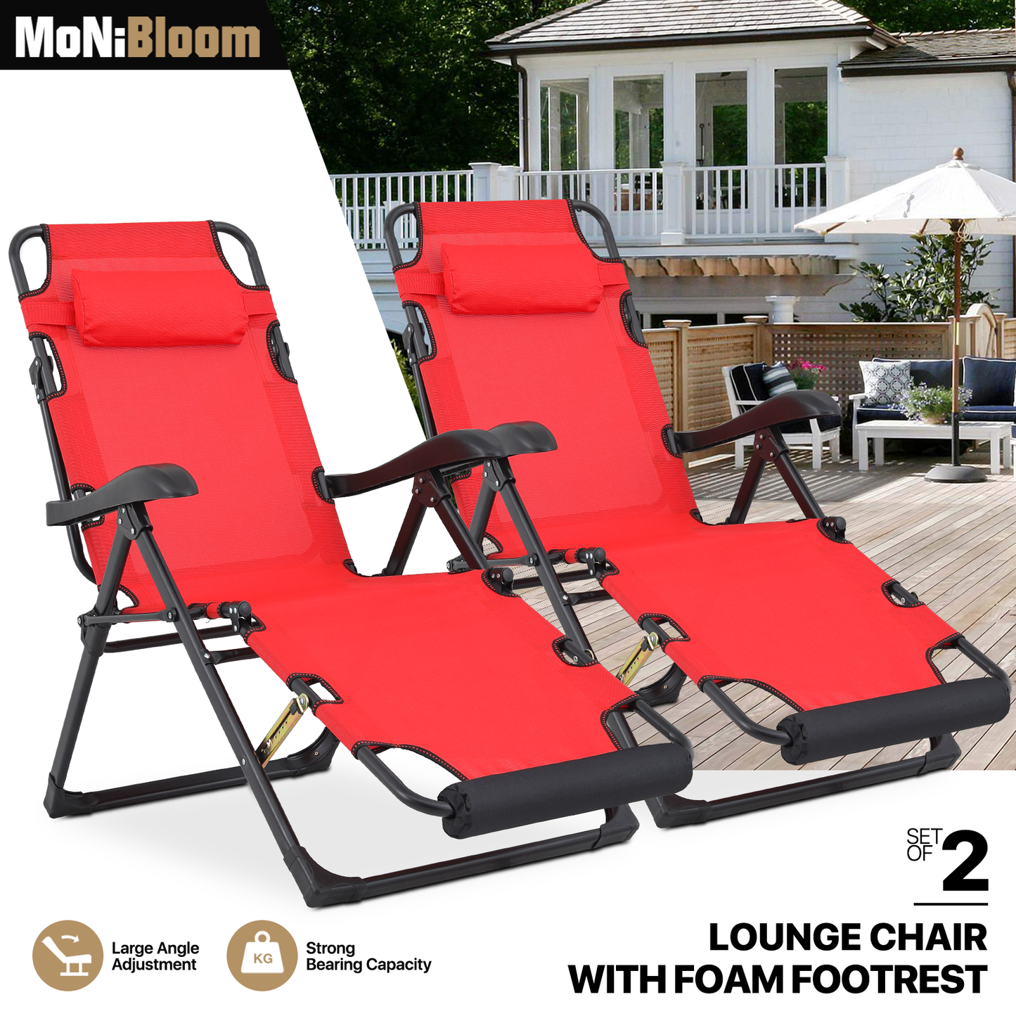 Lounge Chair - 27" Seat Width - Adjustable Backrest 95°-180° - w/ Headrest & Foot Pads