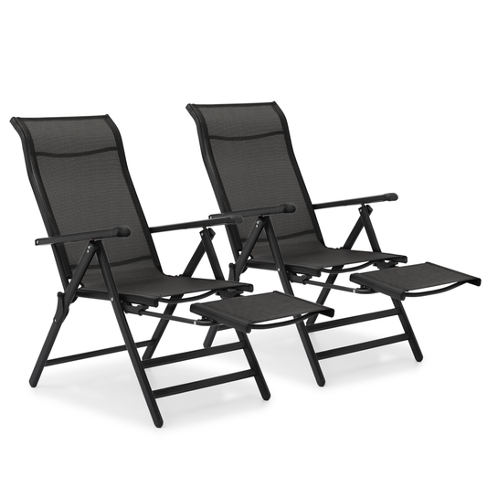 2 Pack Folding Lounge Chair - Retractable Footrest