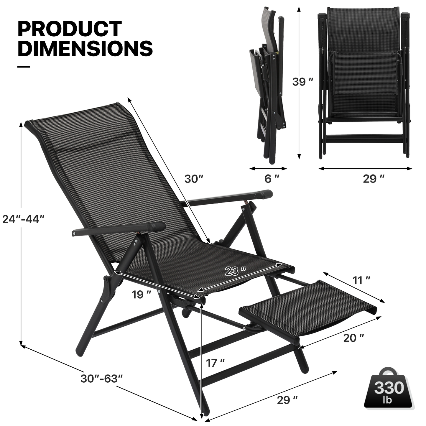 2 Pieces Lounge Chair - 29" Width - 95°-140° Adjustable Angle - Extendable Footrest