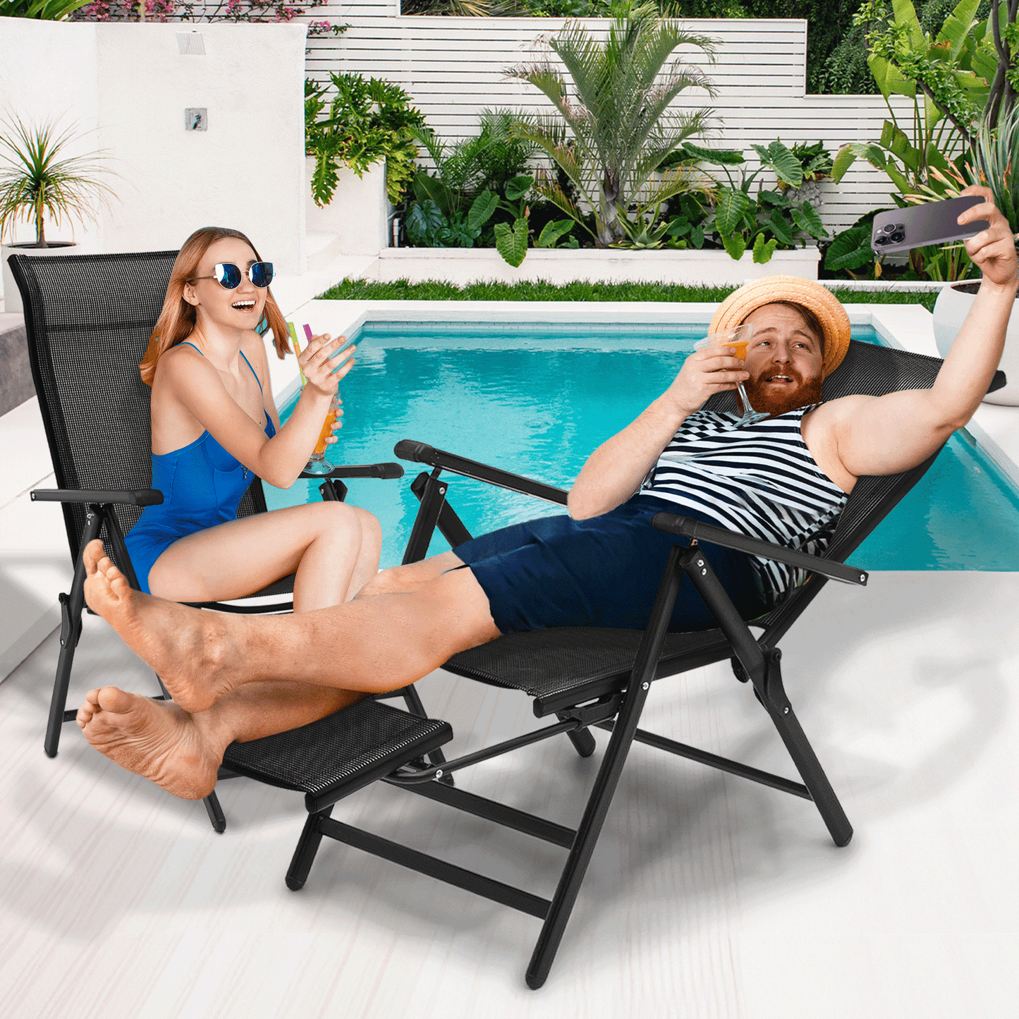 2 Pieces Lounge Chair - 29" Width - 95°-140° Adjustable Angle - Extendable Footrest