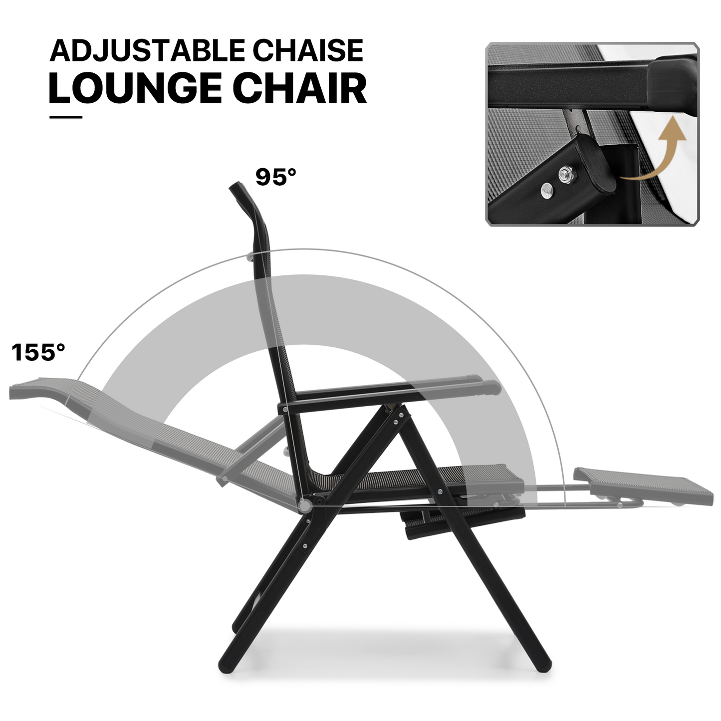 2 Pieces Lounge Chair - 29" Width - 95°-140° Adjustable Angle - Extendable Footrest