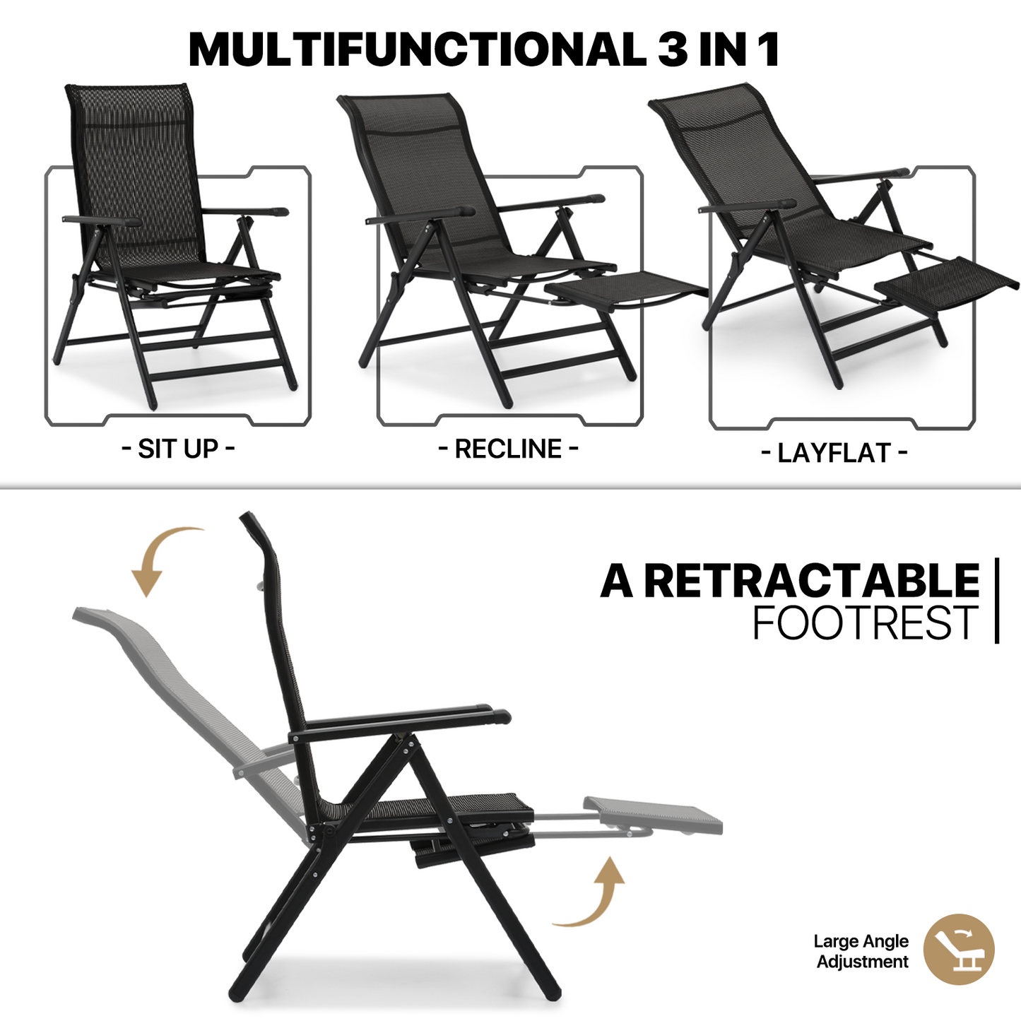 2 Pieces Lounge Chair - 29" Width - 95°-140° Adjustable Angle - Extendable Footrest