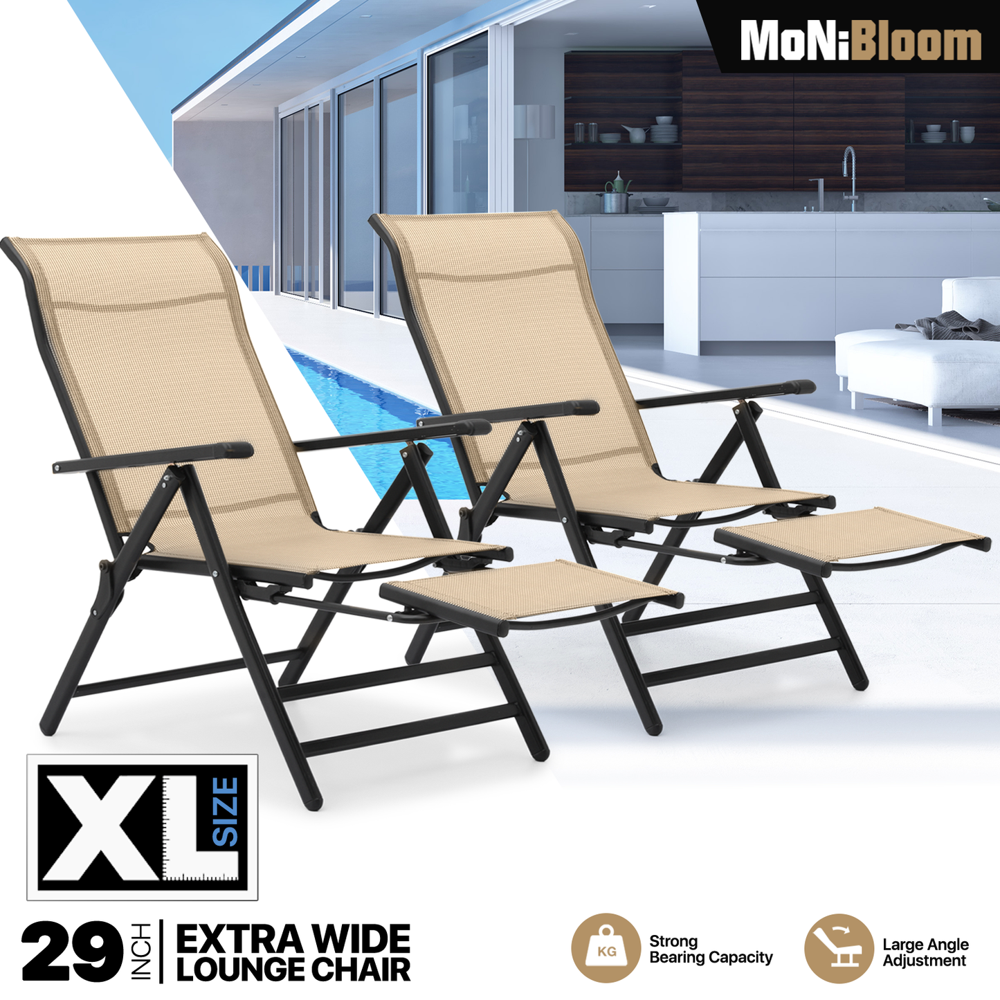 2 Pieces Lounge Chair - 29" Width - 95°-140° Adjustable Angle - Extendable Footrest