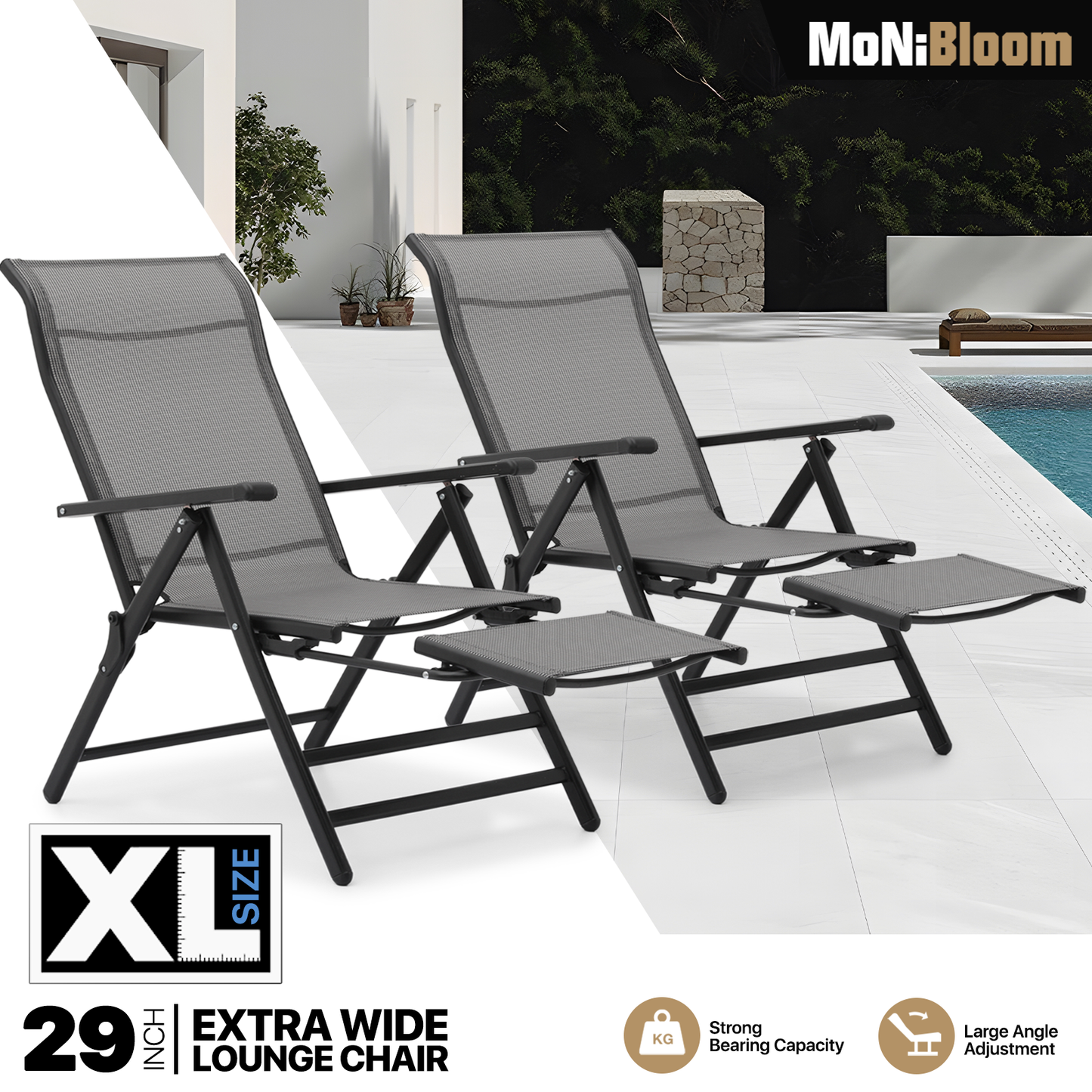 2 Pieces Lounge Chair - 29" Width - 95°-140° Adjustable Angle - Extendable Footrest