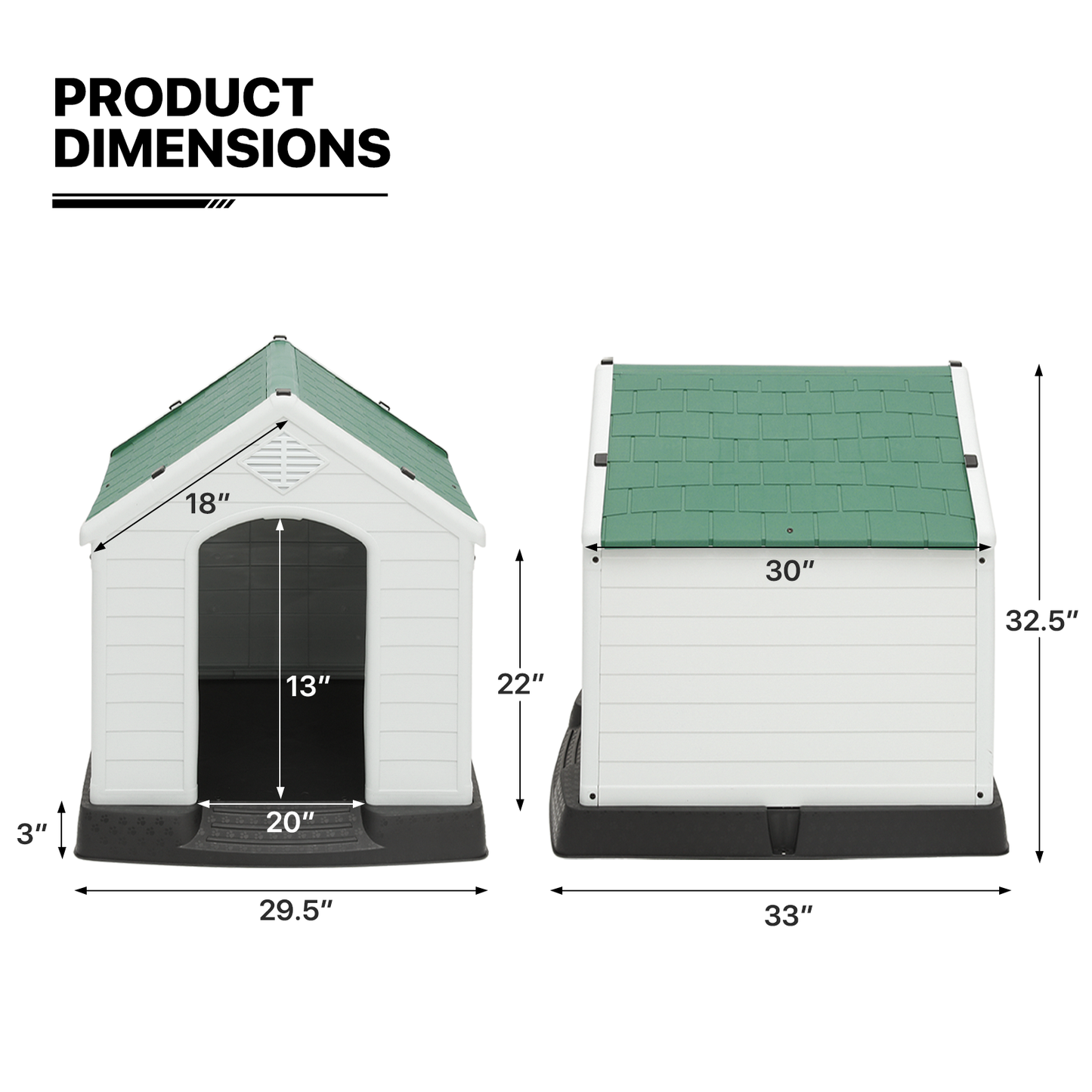 Plastic Dog House - with Air Vent, Elevated Floor