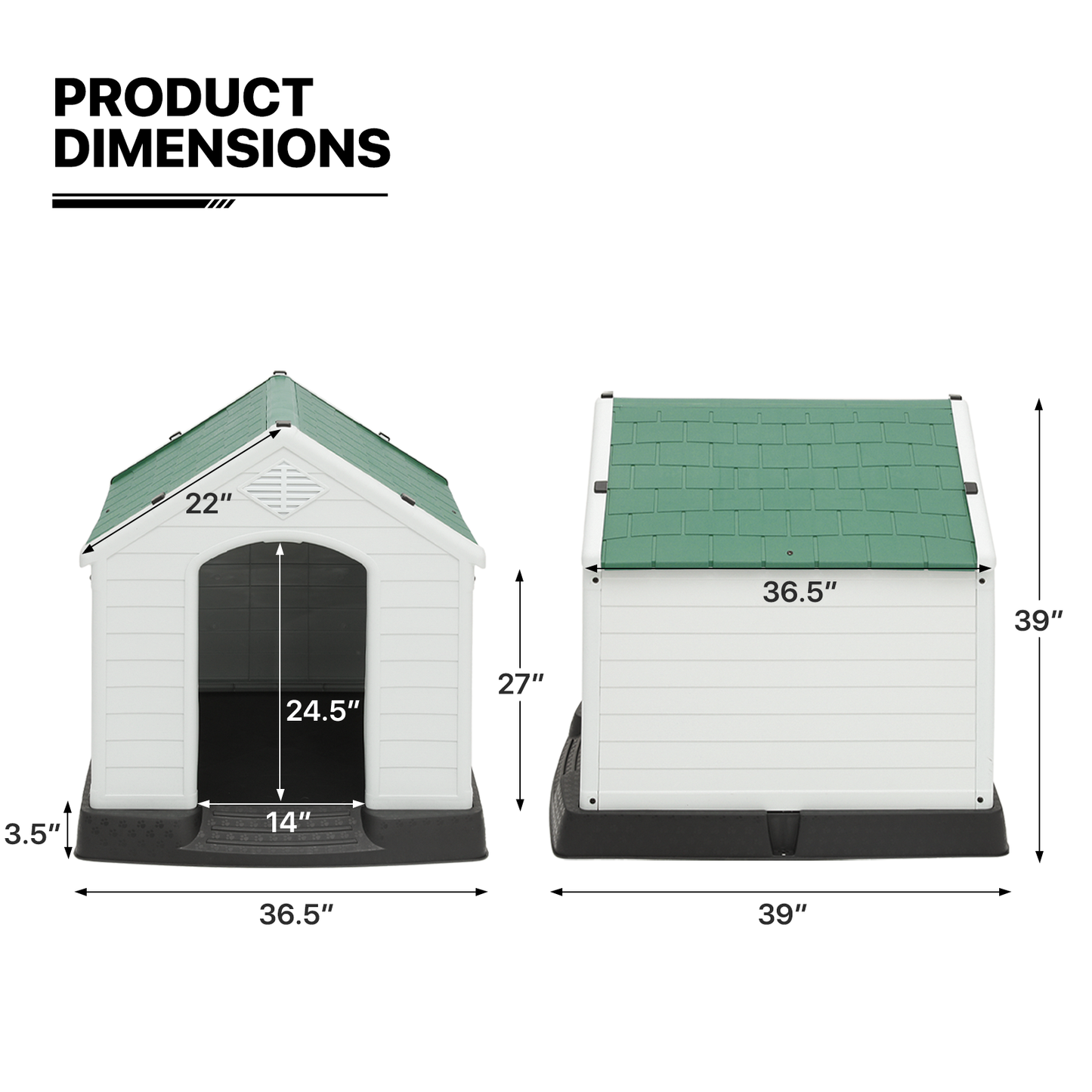 Plastic Dog House - with Air Vent, Elevated Floor