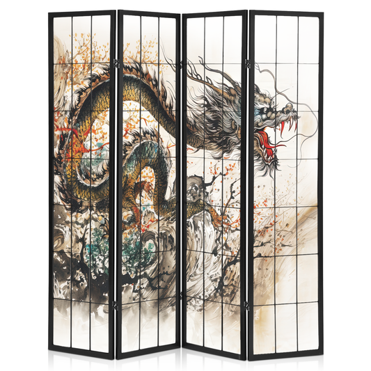 Foldable Room Divider - Dragon Pattern - 4 Panel