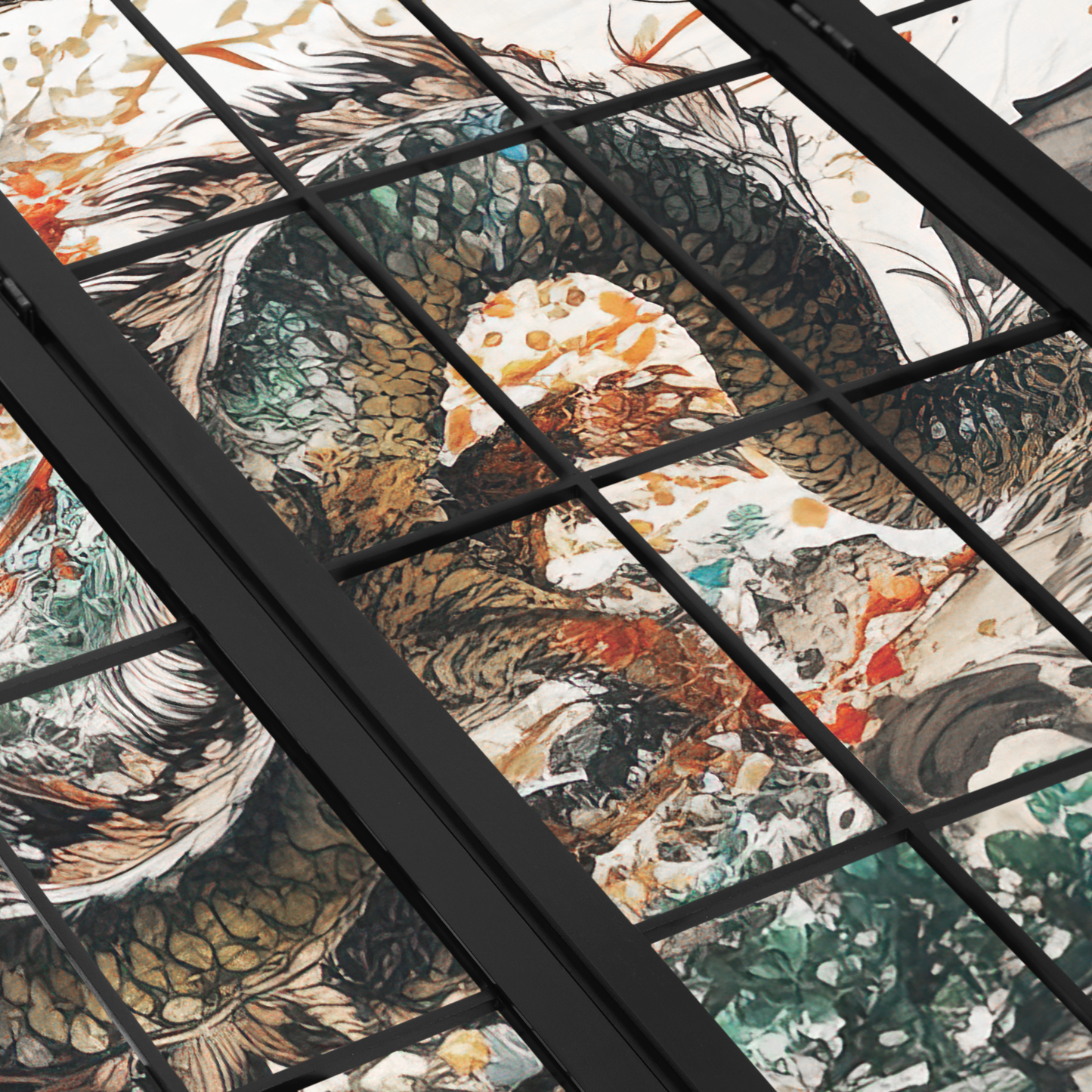 Foldable Room Divider - Dragon Pattern - 4 Panel