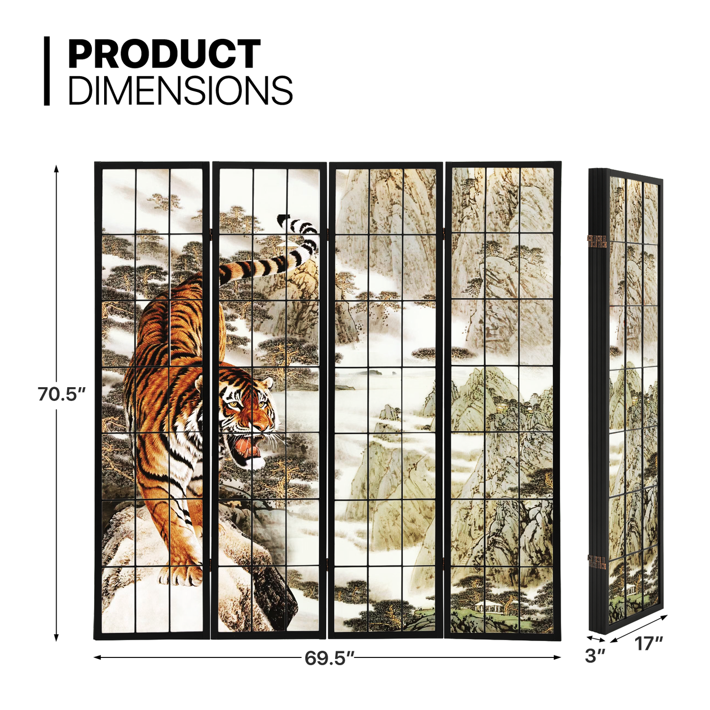 Foldable Room Divider - Tiger Pattern - 4 Panel