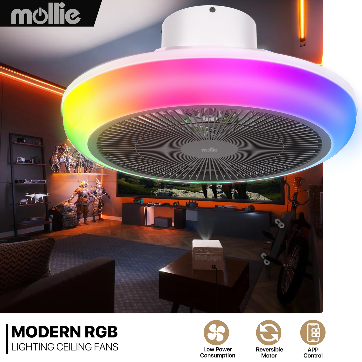 18"  Ceiling Fan - Bluetooth Control -Music Speaker - Variable Lighting Illusion