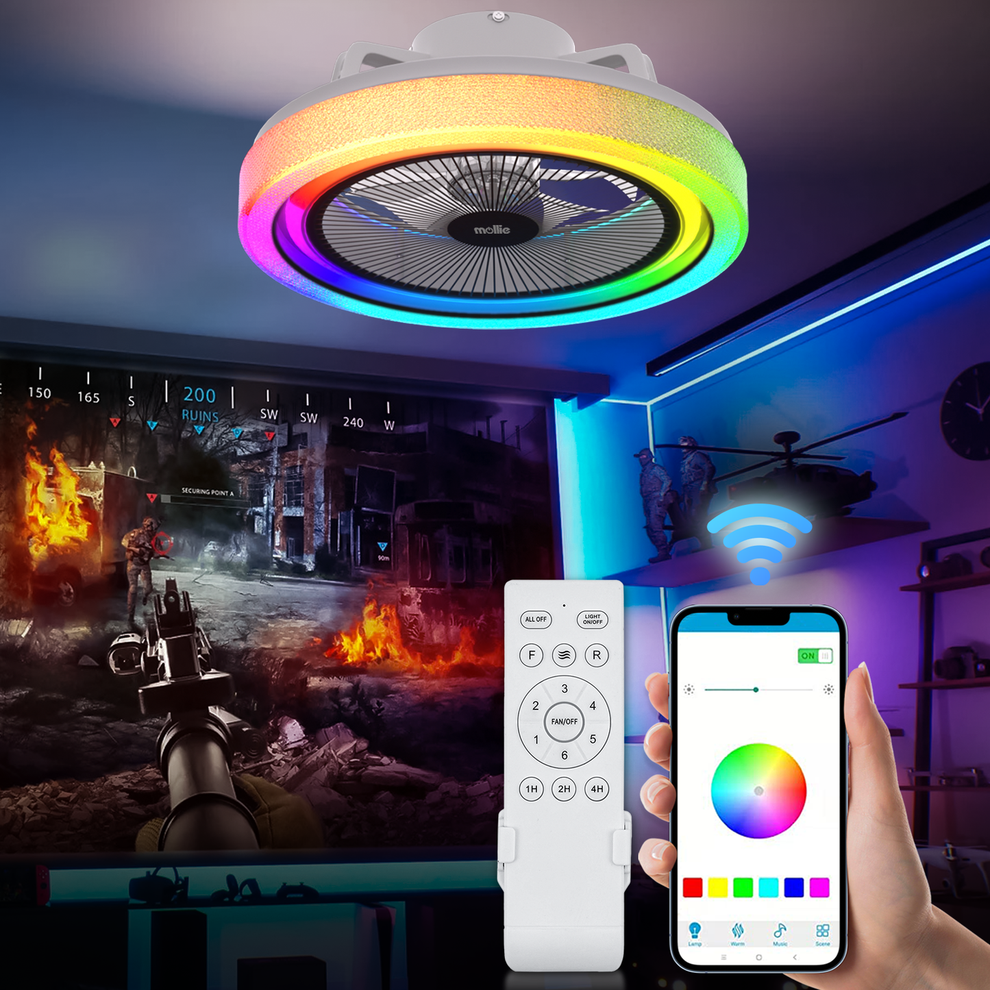 20" LED Ceiling Fan - Bluetooth Control -Music Speaker - Variable Lighting Illusion