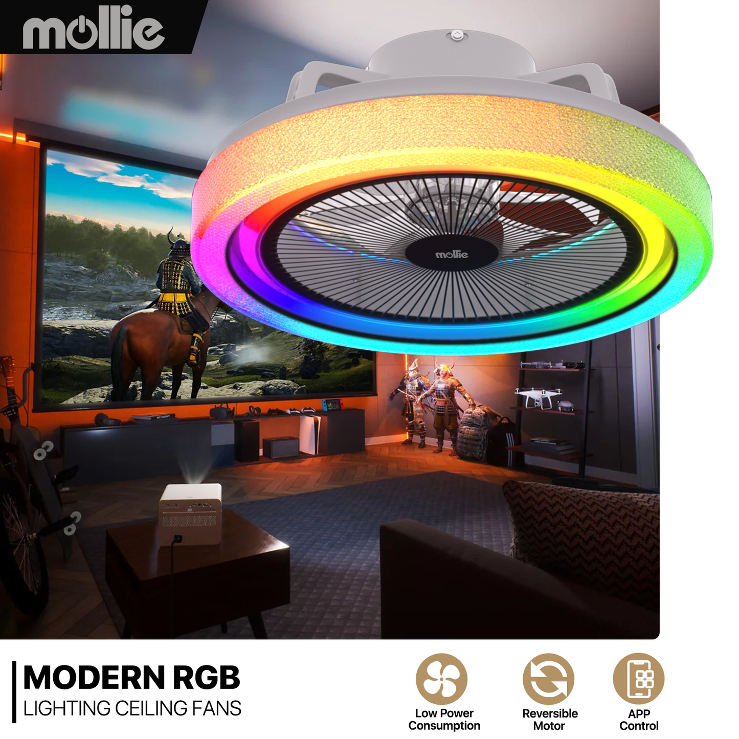 20" LED Ceiling Fan - Bluetooth Control -Music Speaker - Variable Lighting Illusion