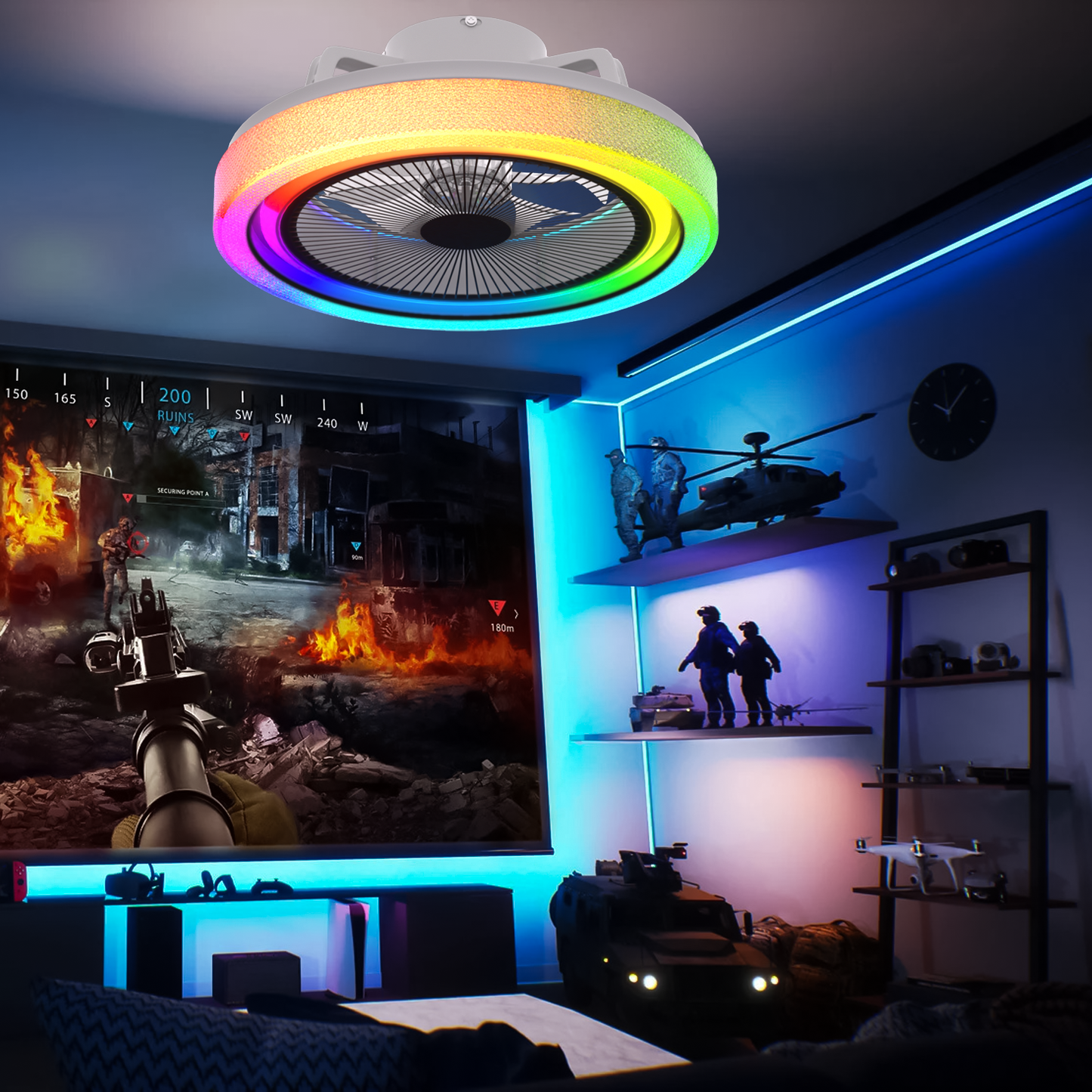 20" LED Ceiling Fan - Bluetooth Control -Music Speaker - Variable Lighting Illusion