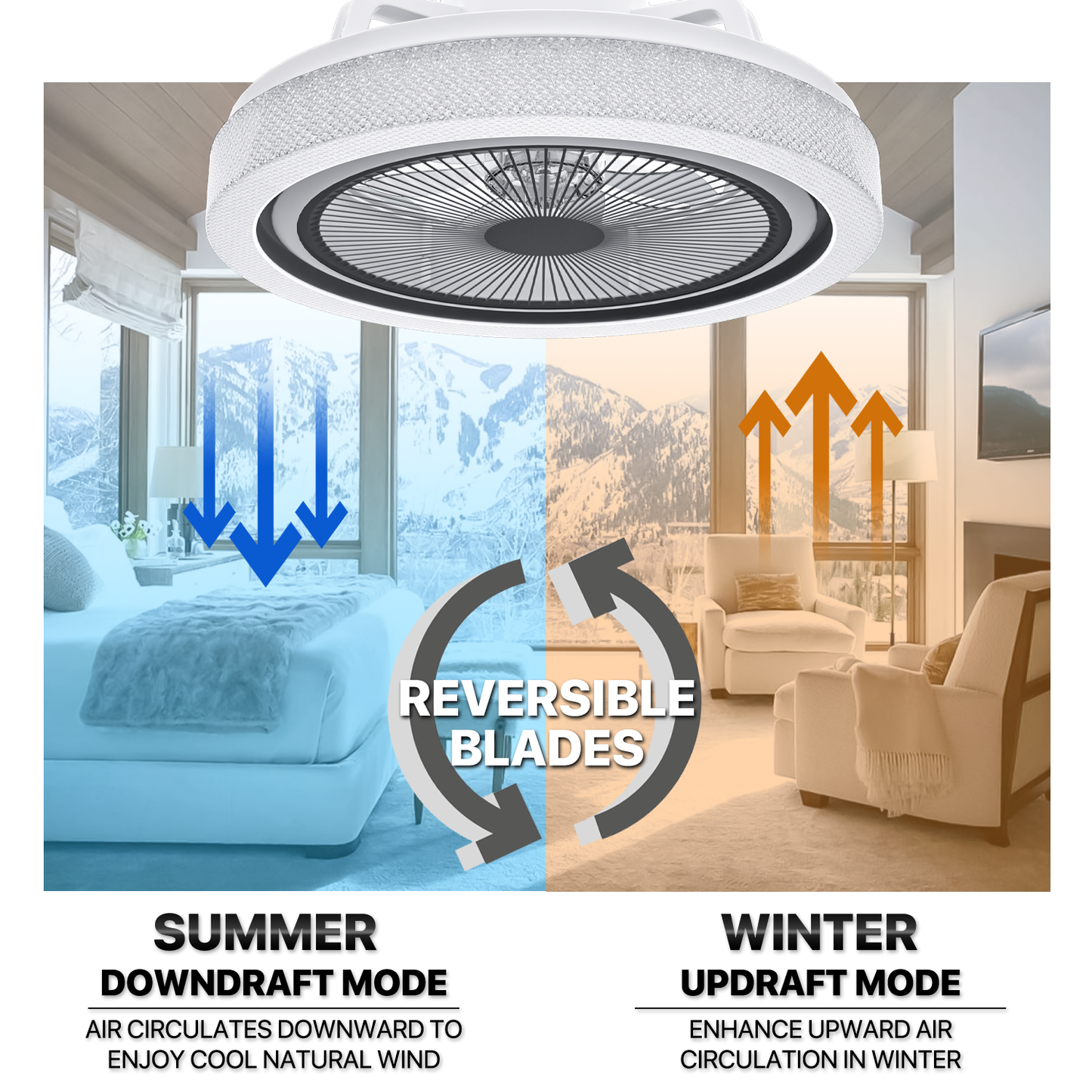 20" LED Ceiling Fan - Bluetooth Control -Music Speaker - Variable Lighting Illusion