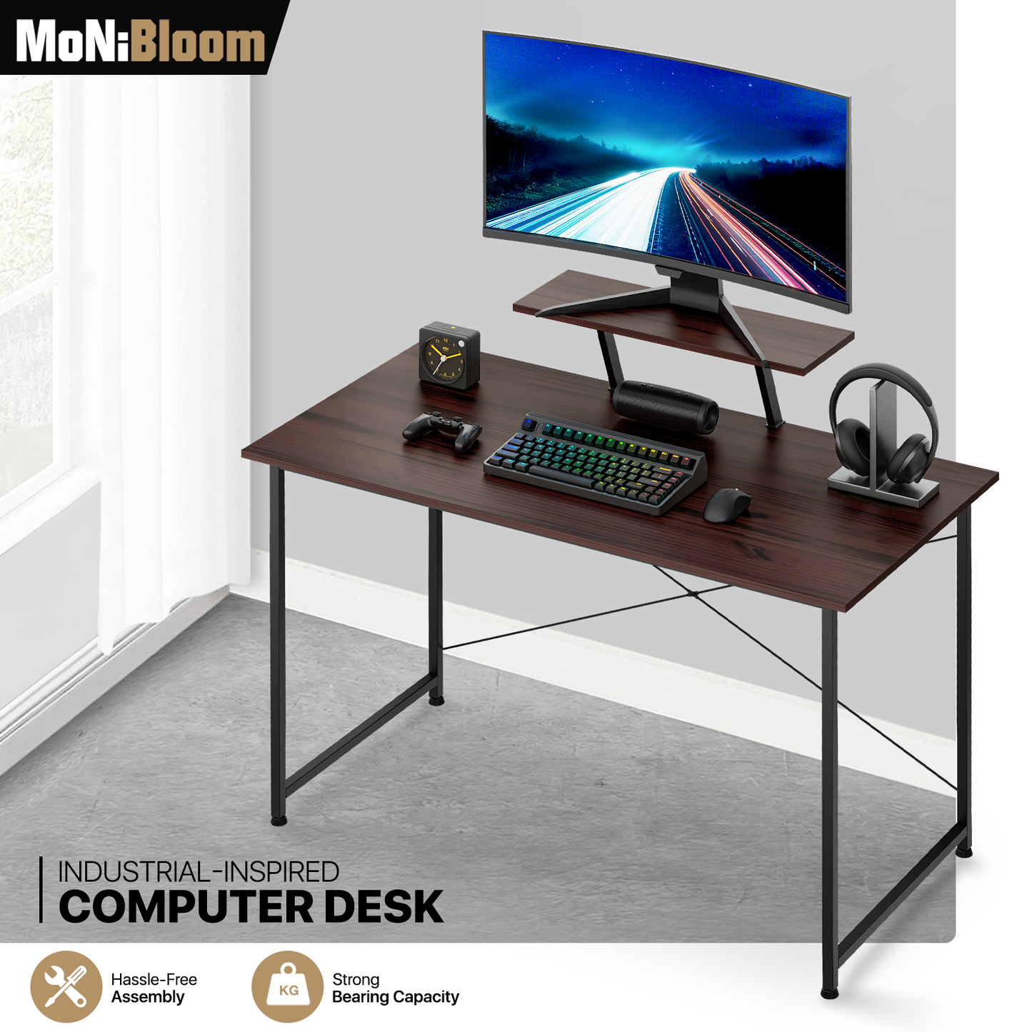 47" Length Computer Desk-with Monitor Stand