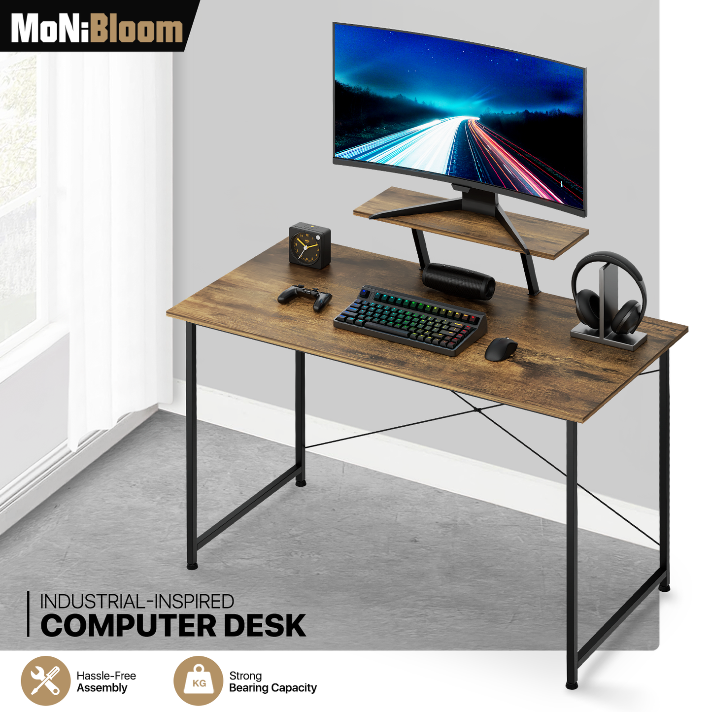 47" Length Computer Desk-with Monitor Stand