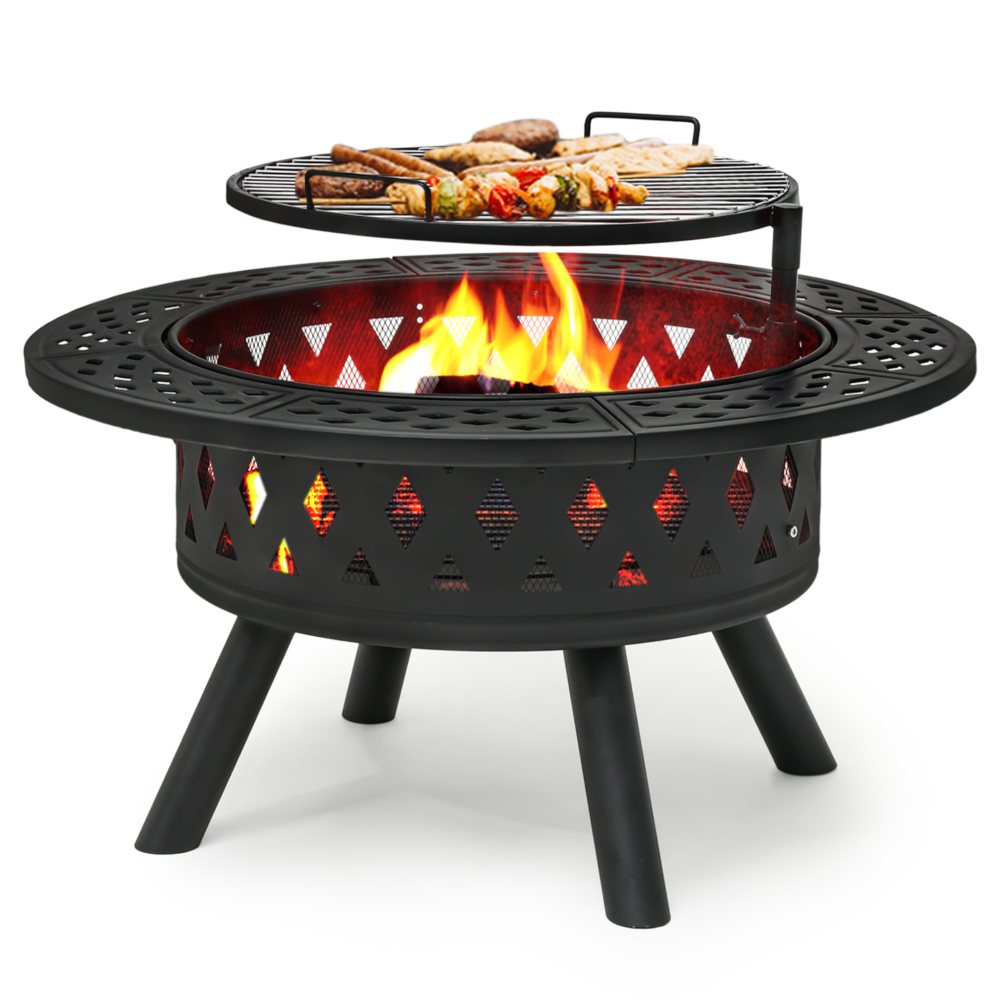 38" Round Fire Pit Table w/360° Rotatable Grill Rack
