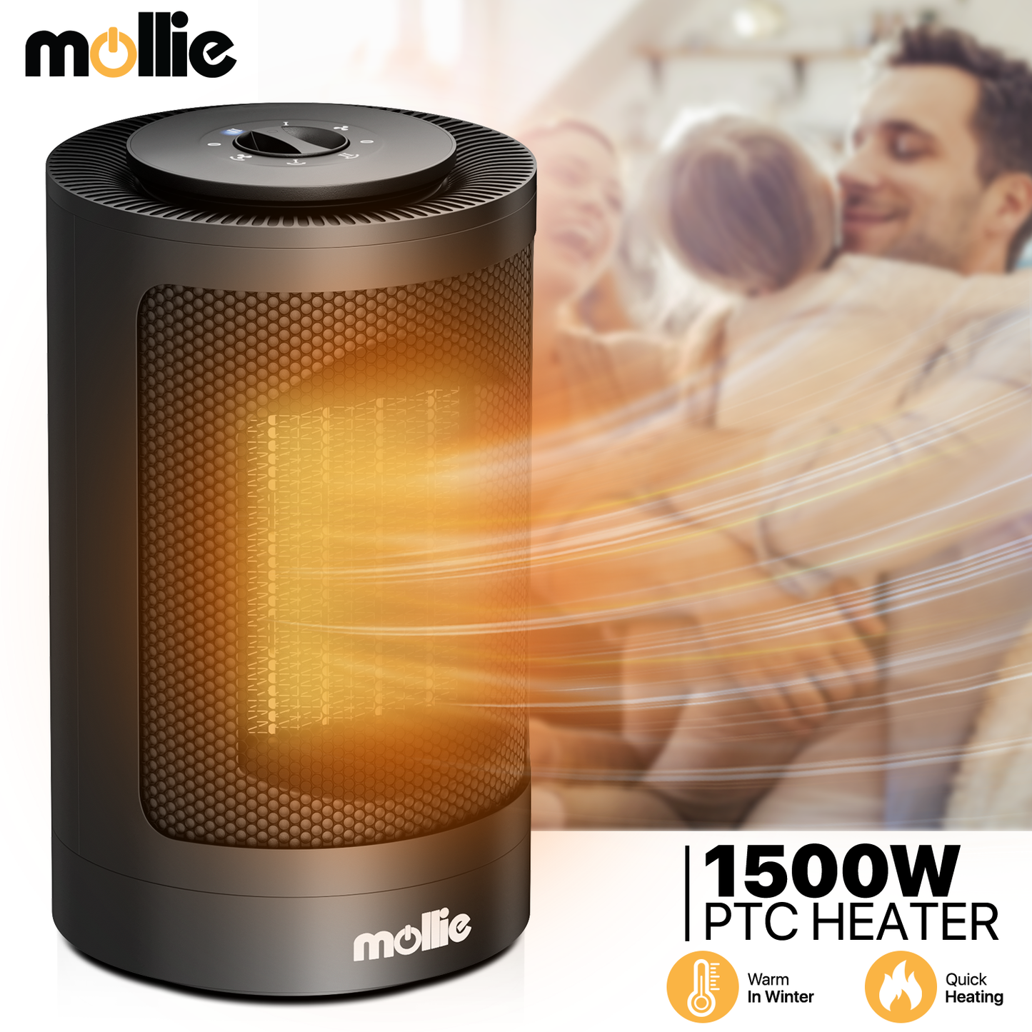 1500W Electric 3 Modes Cylindrical PTC 160 sq.ft Space Heater