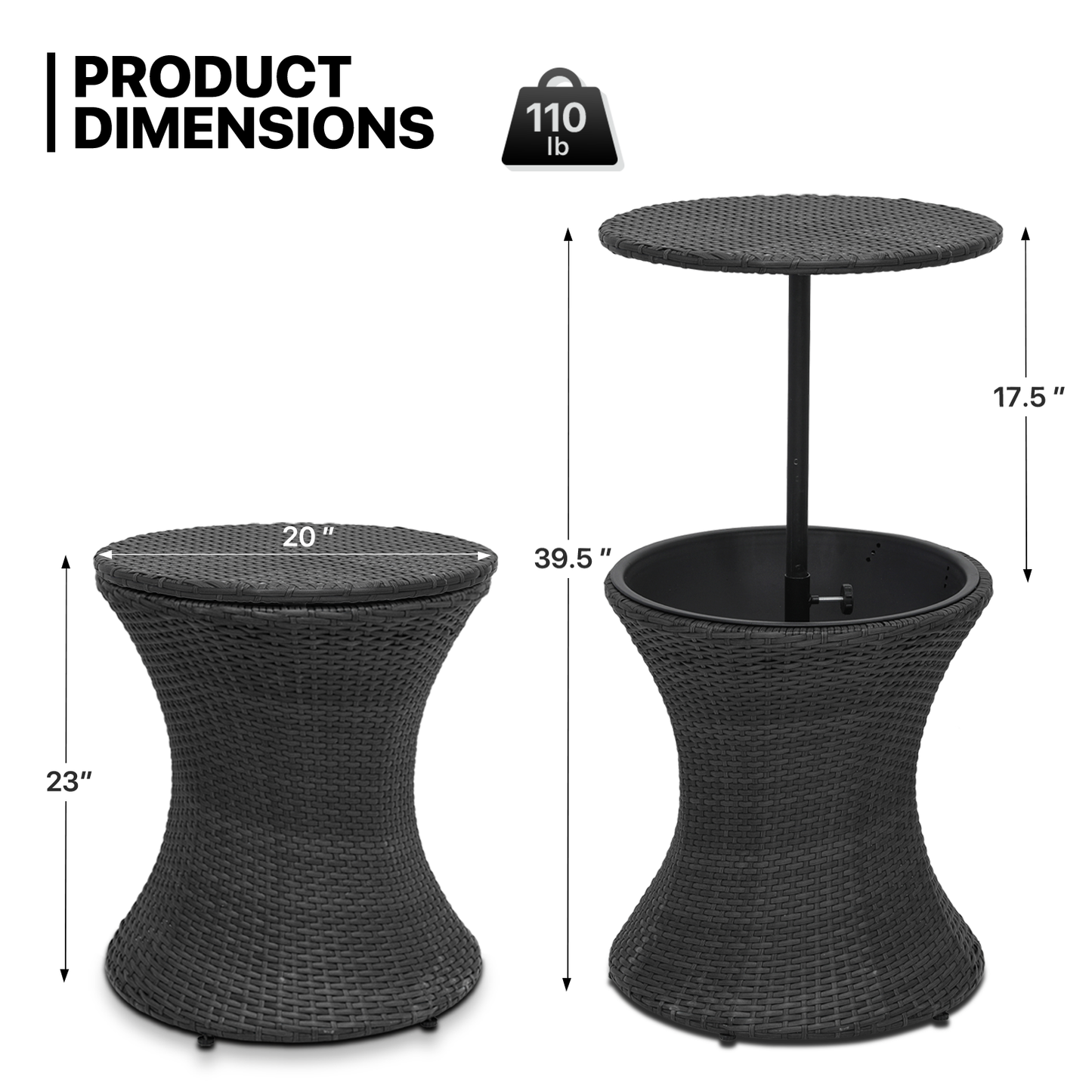 7.5 Gallon Cool Bar Table - Patio Adjustable Table - Black