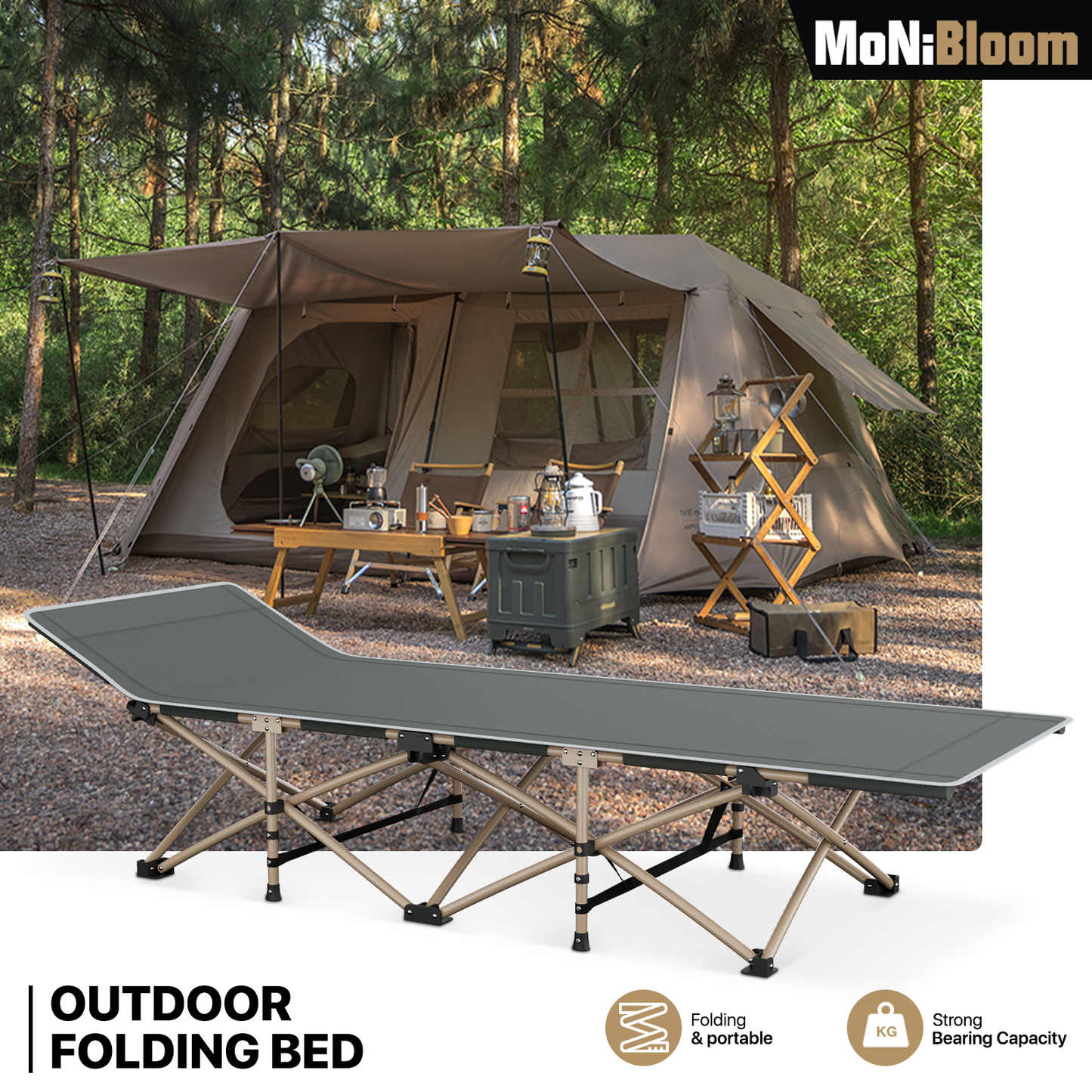 Oxford Foldable Military Cot Porable Reclinable Camping Bed - Aluminum Frame