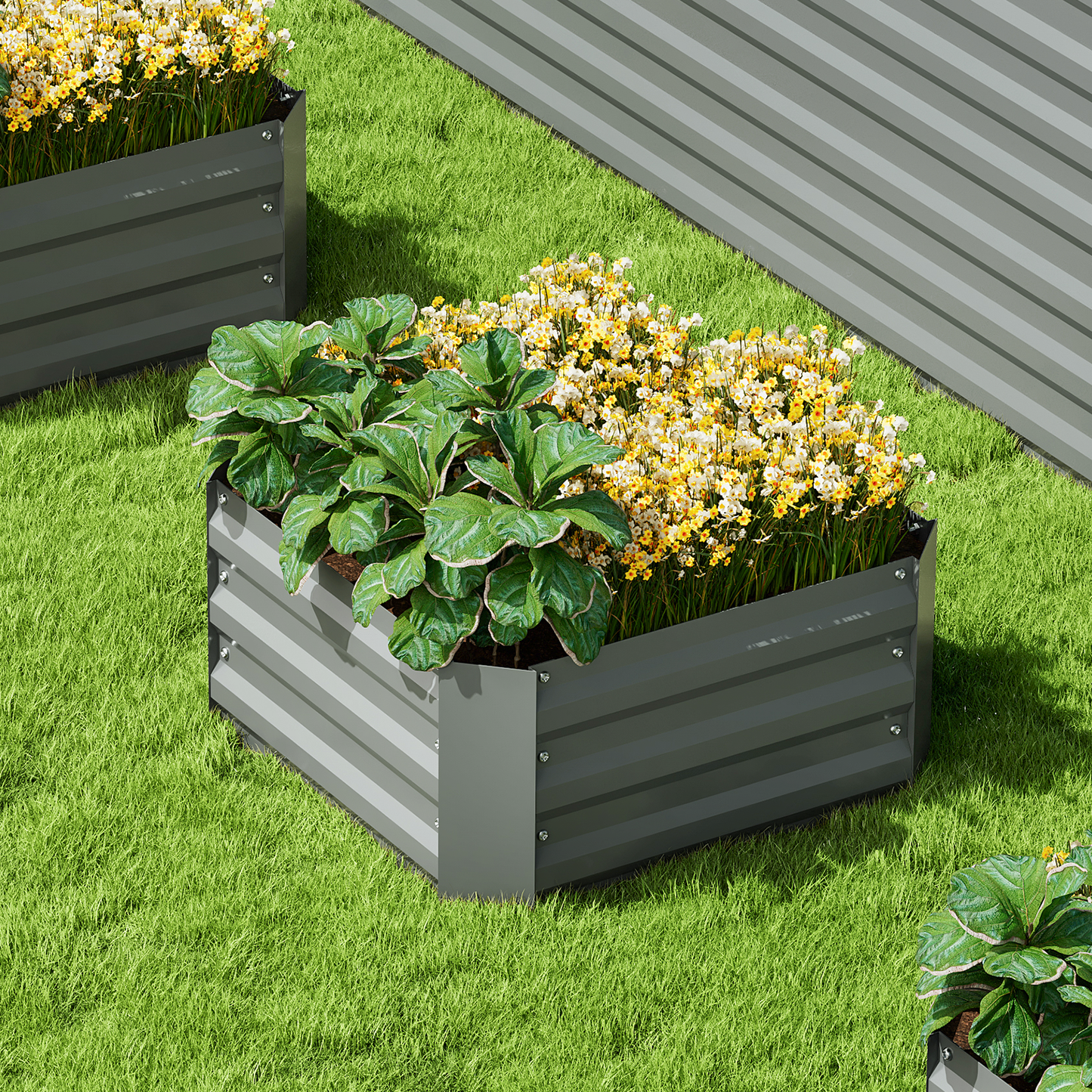 12"H Patio Metal Raised Garden Bed Kit Vegetable Flower Planter 24" Square Box