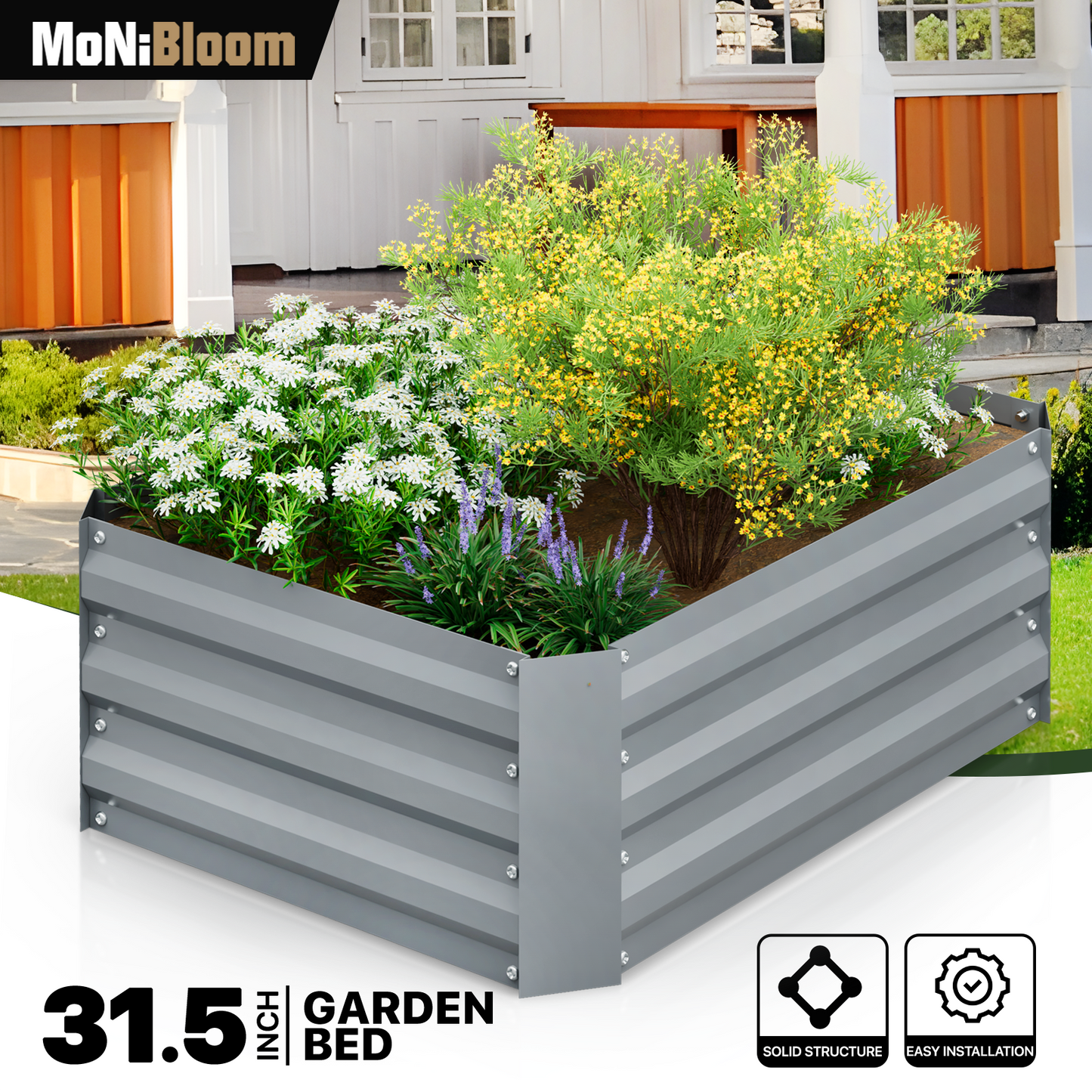 31.5"x24"x12" Patio Metal Raised Garden Bed Kit Vegetable Flower Planter Box