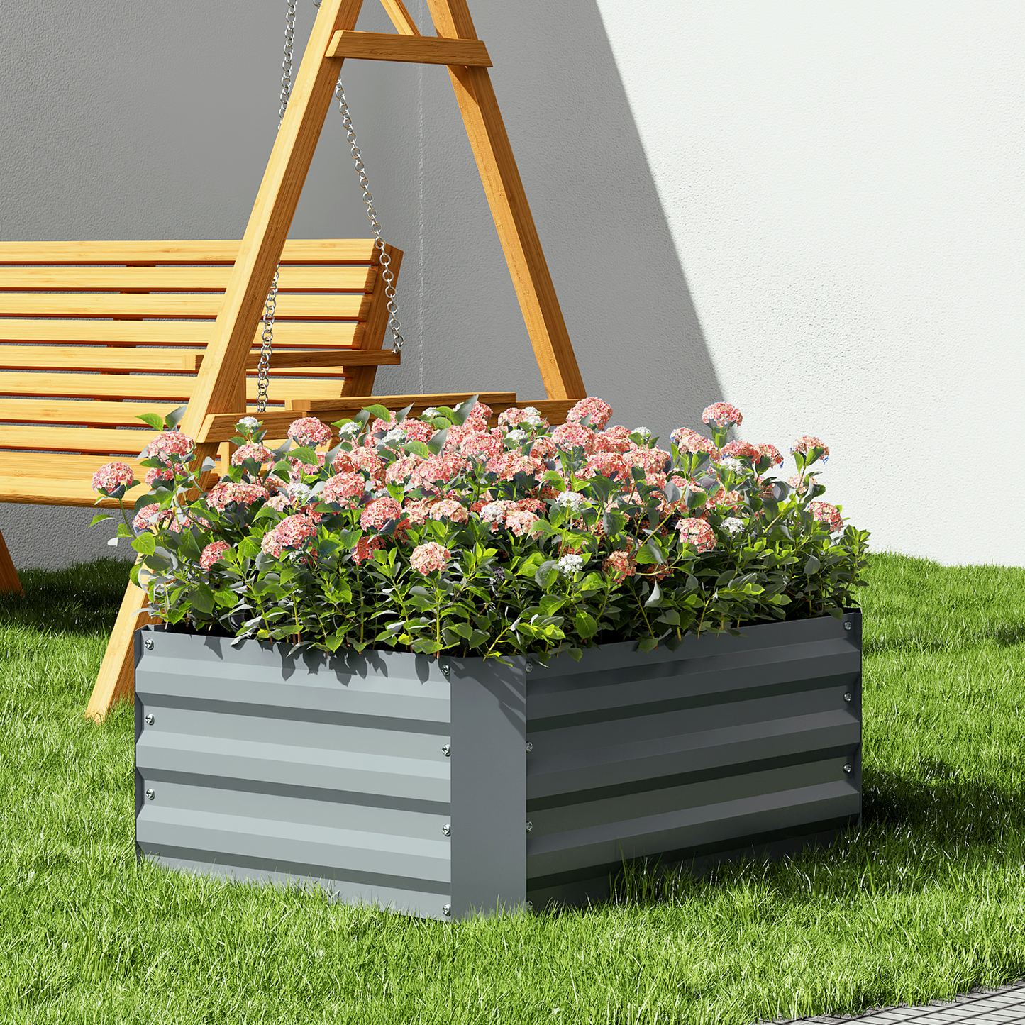 31.5"x24"x12" Patio Metal Raised Garden Bed Kit Vegetable Flower Planter Box