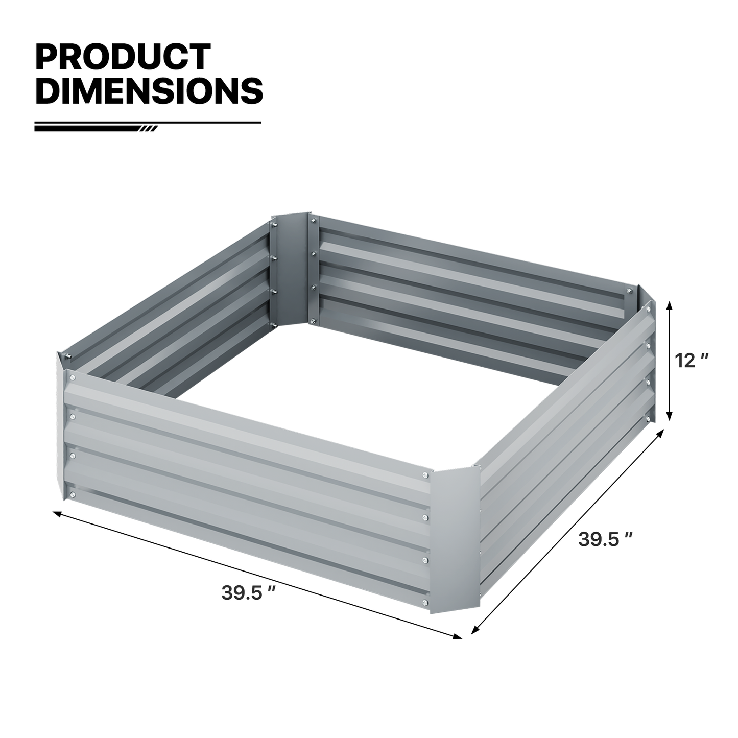 12" H Patio Metal Raised Garden Bed Kit Vegetable Flower Planter 39.5" Square Box