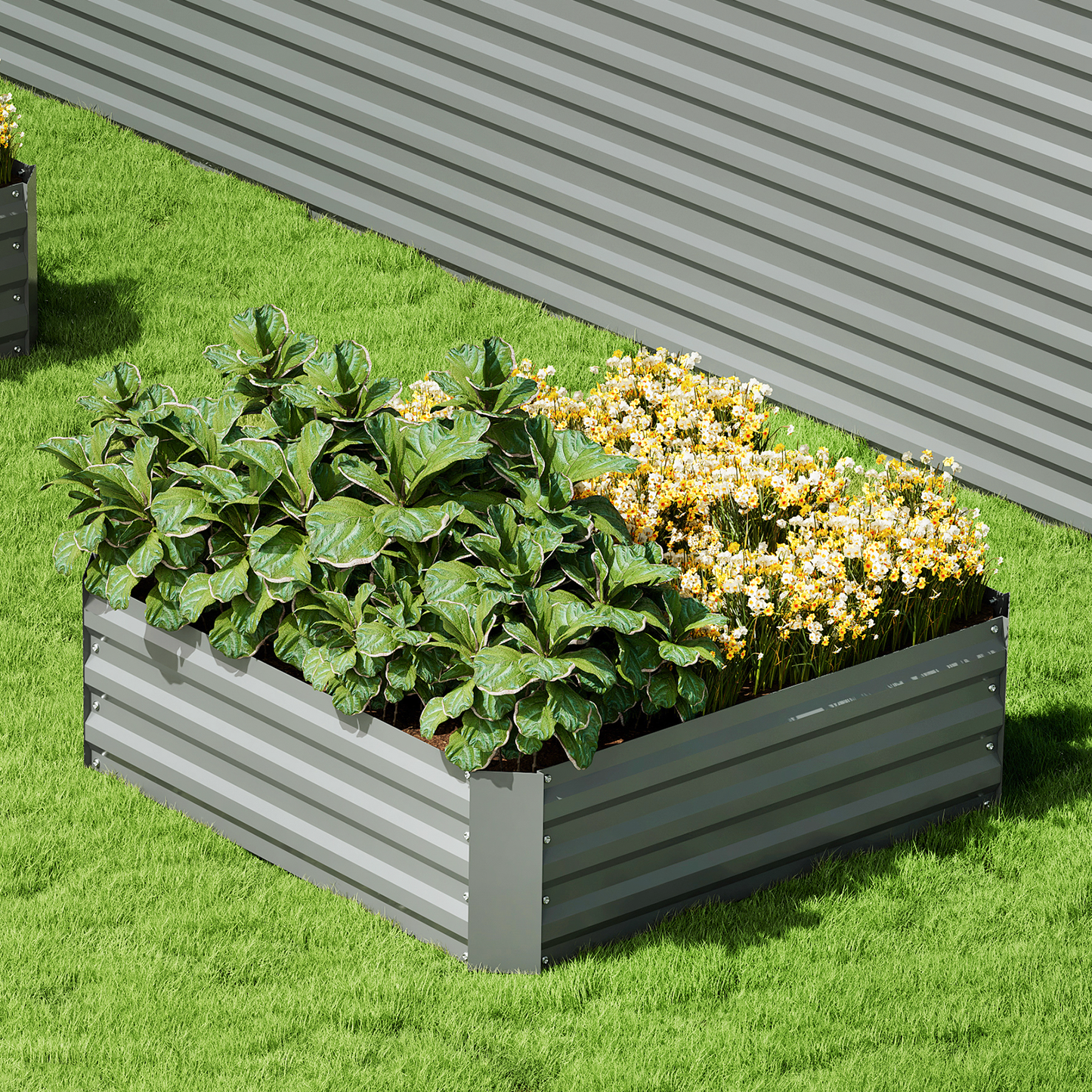 12" H Patio Metal Raised Garden Bed Kit Vegetable Flower Planter 39.5" Square Box