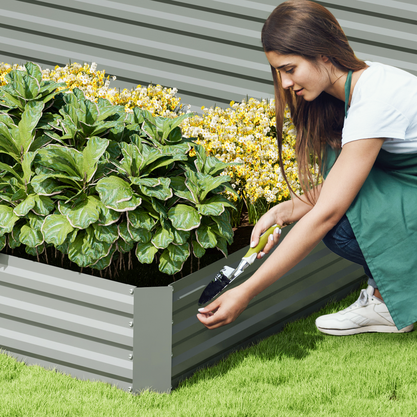 12" H Patio Metal Raised Garden Bed Kit Vegetable Flower Planter 48.5" Square Box