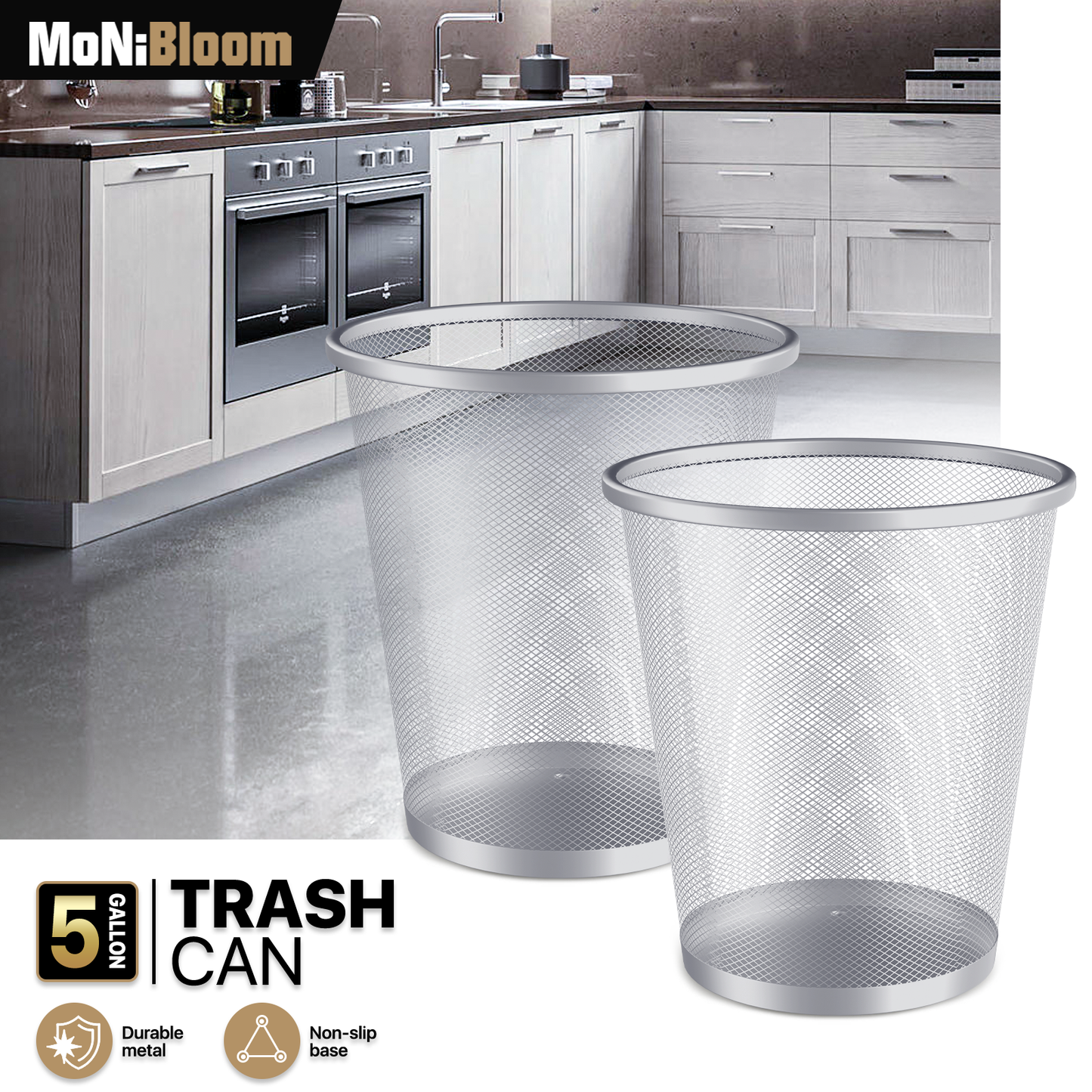 5 Gallon Trash Can - 2 Pieces - Round Mesh Metal - Open-Top