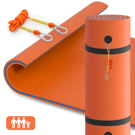 Floating Mat - (L)8.0' (W)6.0' - XPE Foam 3-Layer - w/ 10' Elastic Tether - 770lbs Capacity
