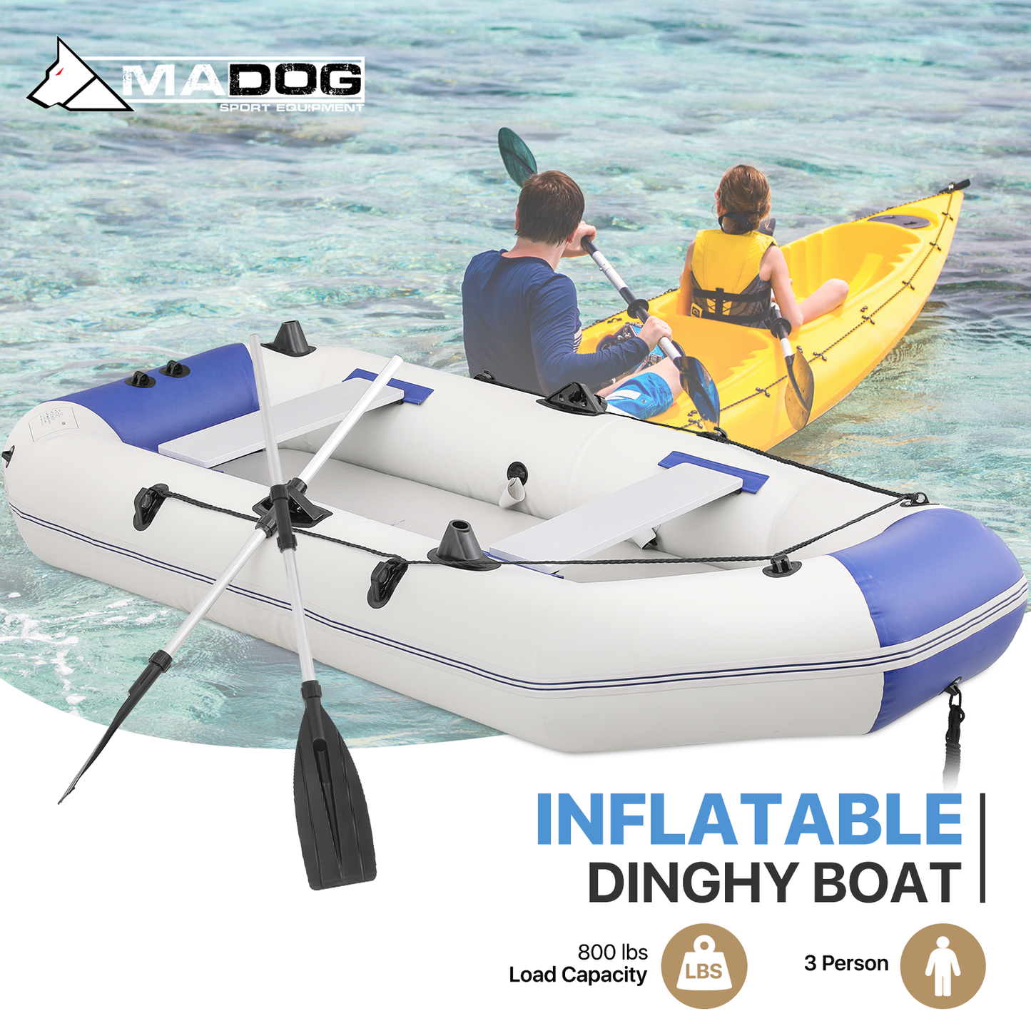 Inflatable Boat - 102''*50'' - PVC Material - 3 Air Chambers, Max Load Capacity 705 lb, Applicable Motor 2.5HP