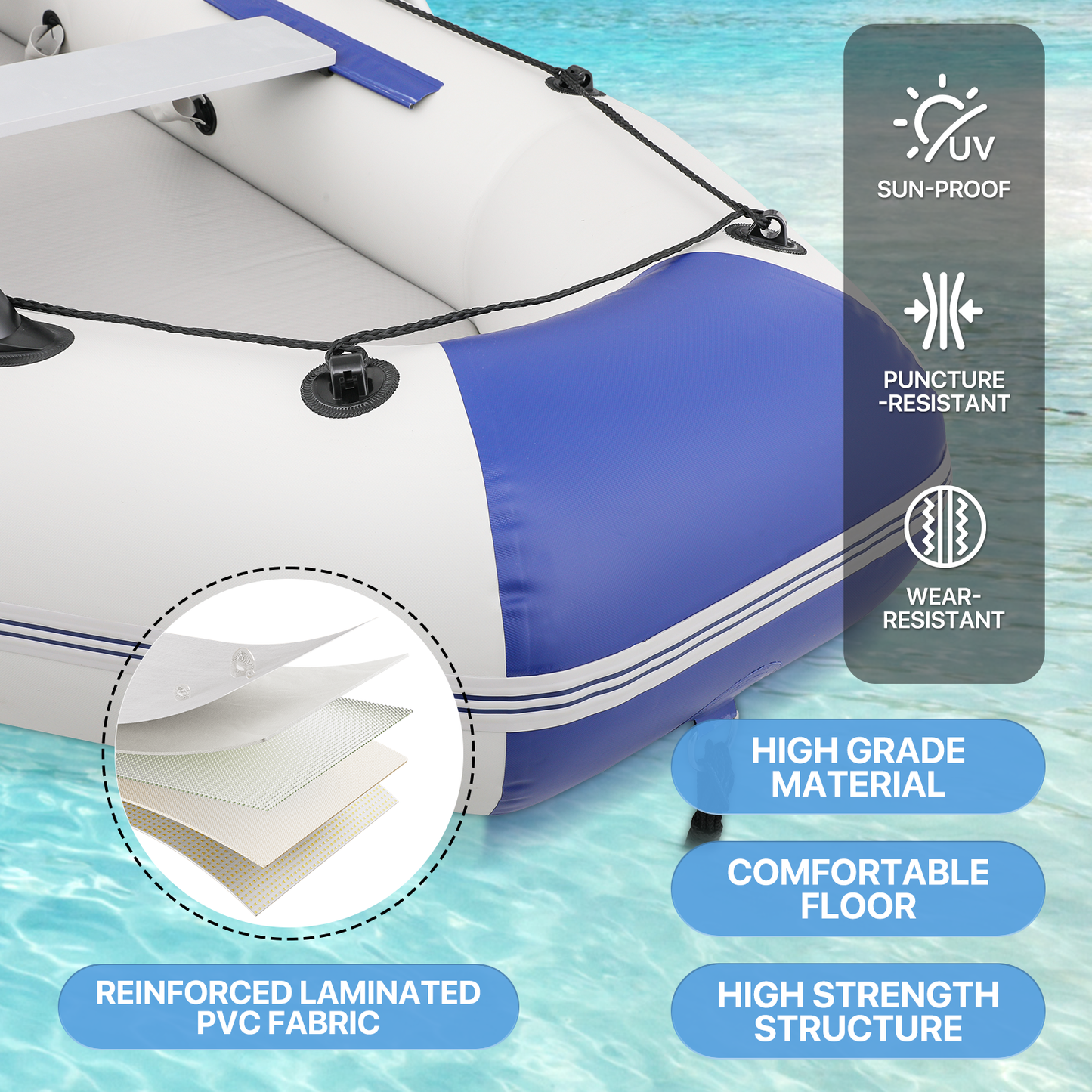 Inflatable Boat - 102''*50'' - PVC Material - 3 Air Chambers, Max Load Capacity 705 lb, Applicable Motor 2.5HP