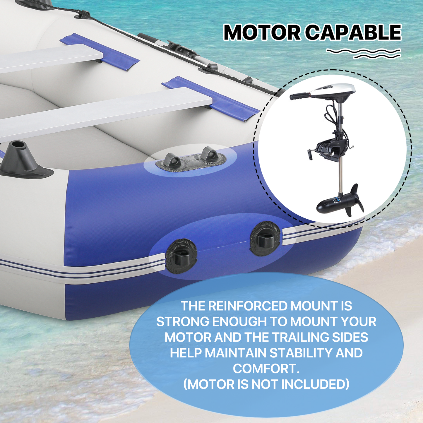 Inflatable Boat - 106''*54'' - PVC Material - 3 Air Chambers, Max Load Capacity 915 lb, Applicable Motor 4HP