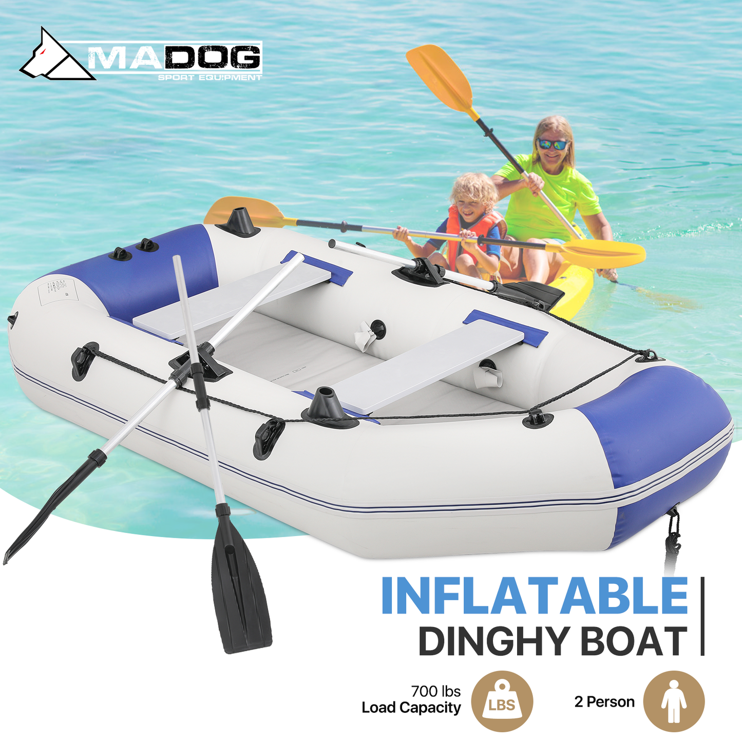 Inflatable Boat - 90''*50'' - PVC Material - 3 Air Chambers, Max Load Capacity 530 lb, Applicable Motor 2.5HP