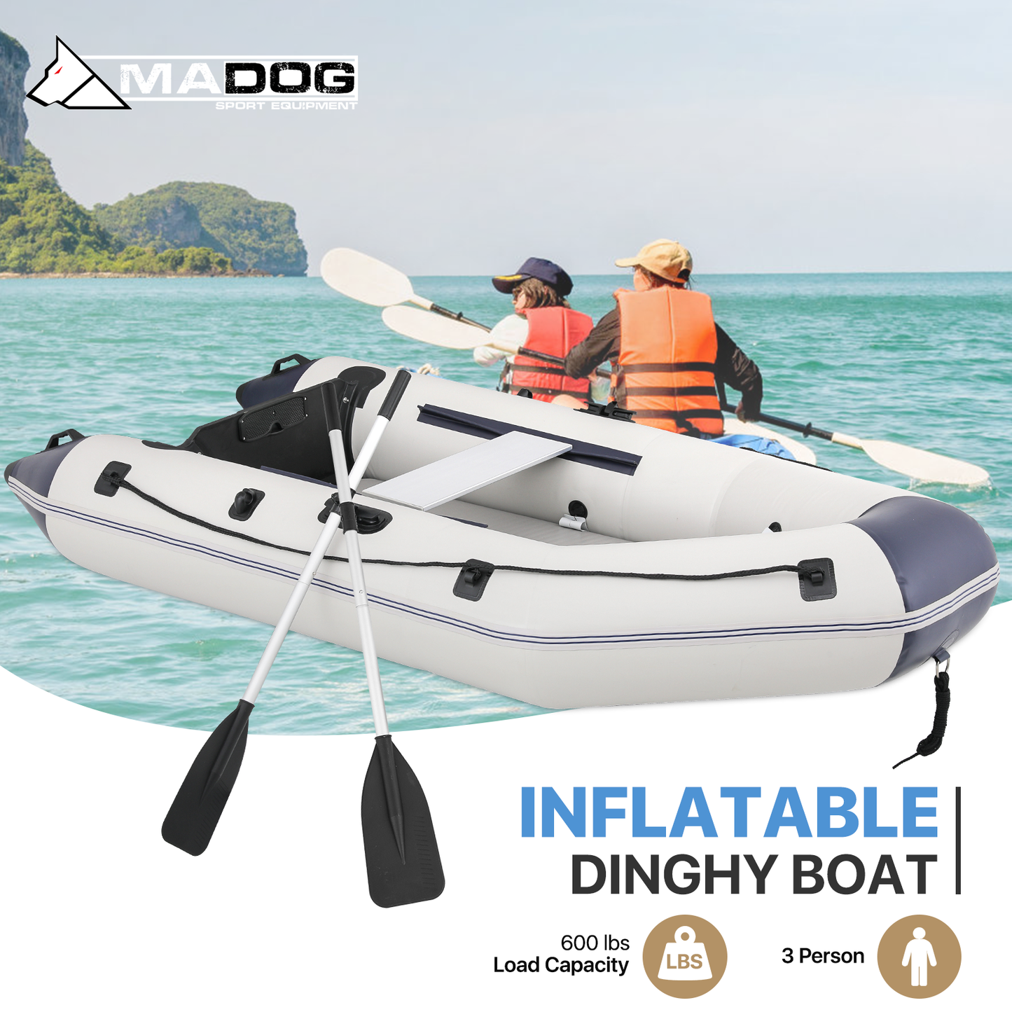 Inflatable Boat - 106''*54'' - PVC Material - 5 Air Chambers,Max Load Capacity 750 lb,Applicable Motor 10HP