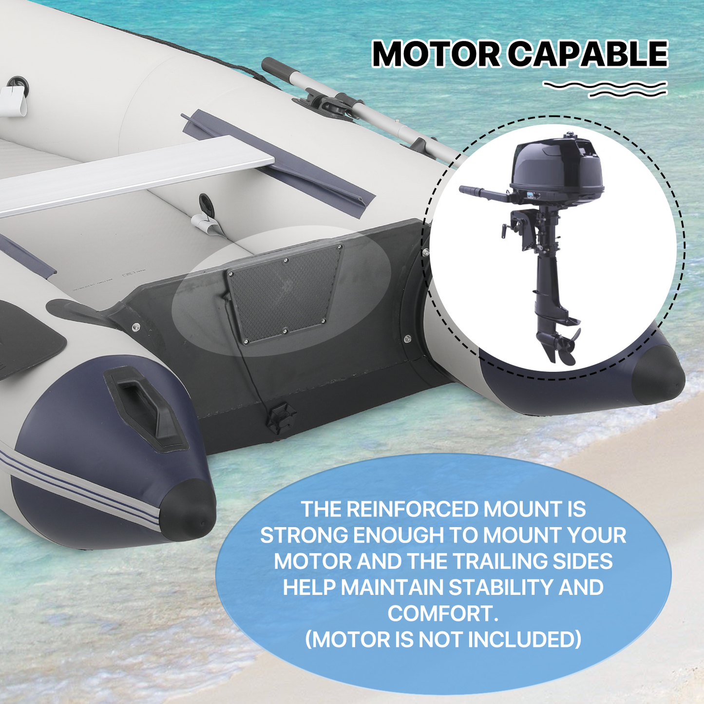 Inflatable Boat - 106''*54'' - PVC Material - 5 Air Chambers,Max Load Capacity 750 lb,Applicable Motor 10HP