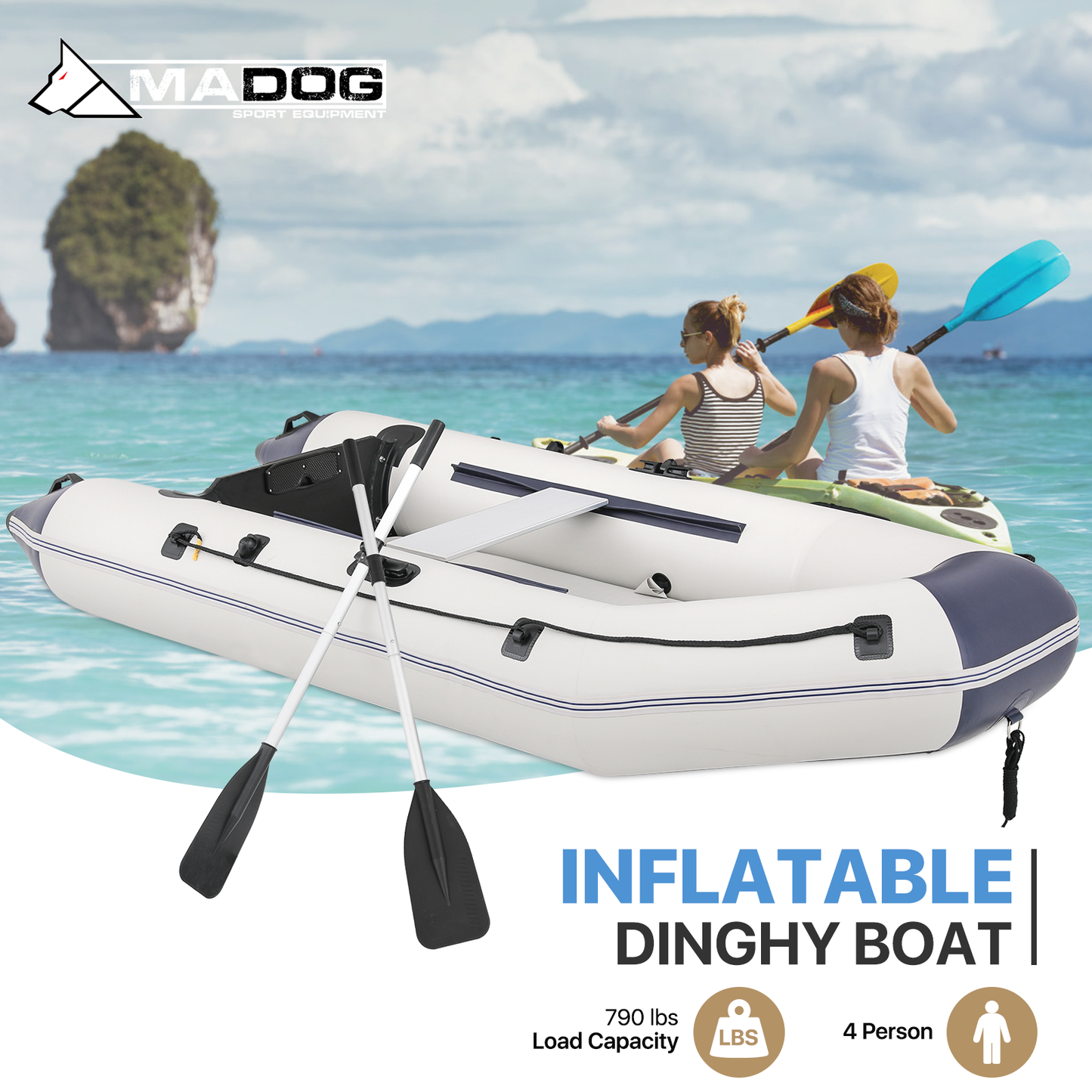 Inflatable Boat - 118''*54'' - PVC Material - 5 Air Chambers,Max Load Capacity 915 lb,Applicable Motor 15HP