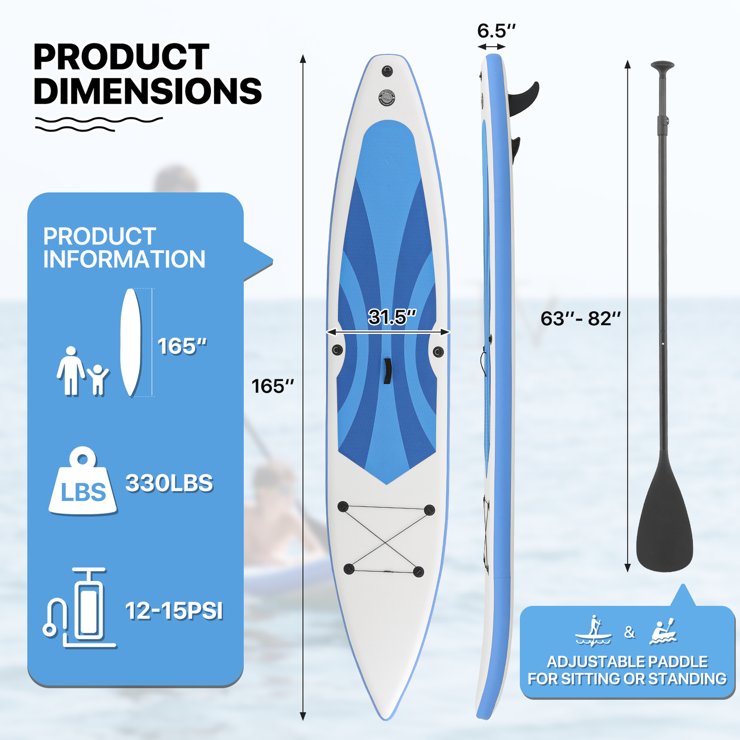 13.75ft Stand Up Paddle Board - PVC Material -Displacement 330L, Max Load Capacity 397 lb, Max Air Pressure 15PSI