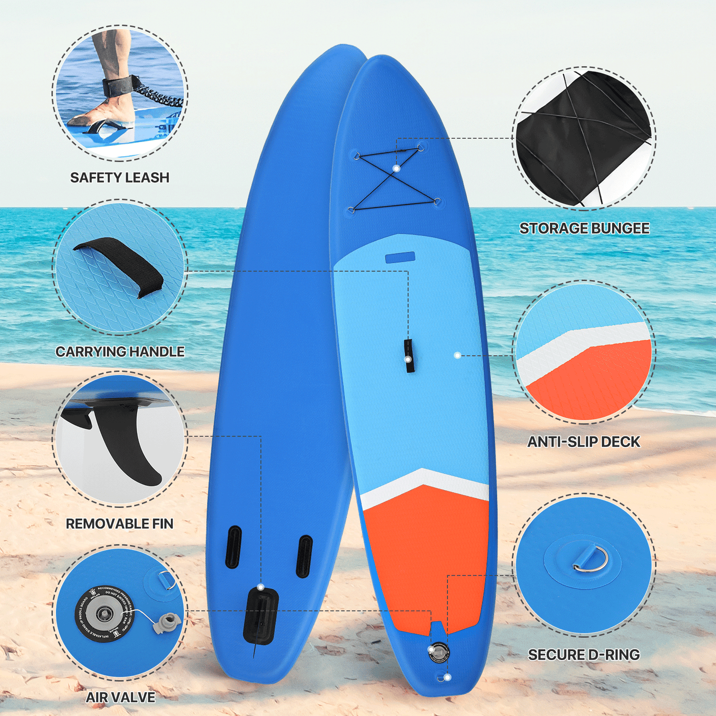 10.5ft Stand Up Paddle Board -  PVC Material -Displacement 330L, Max Load Capacity 333 lb, Max Air Pressure 15PSI