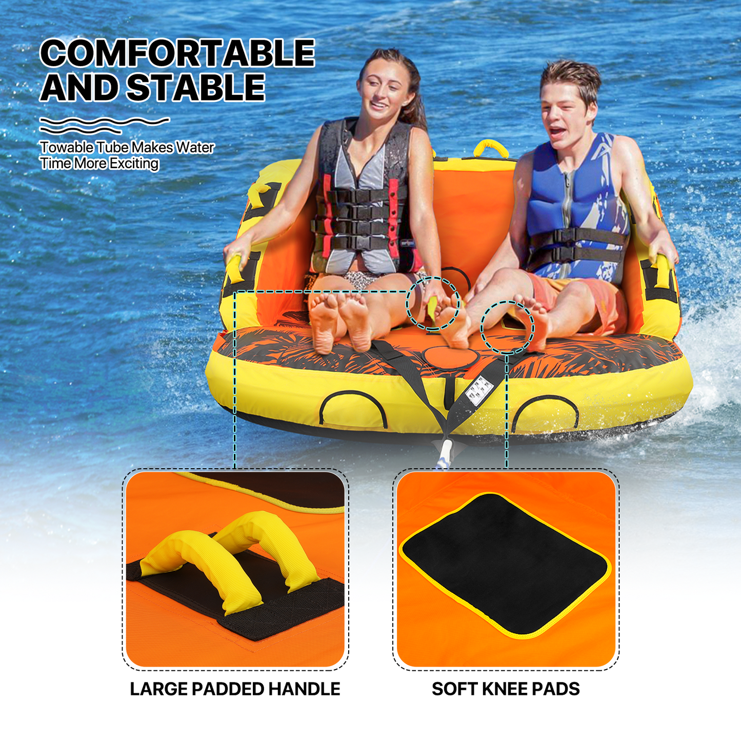 Water Sport Towable- PVC+ Nylon - w/ Quick Inflating Valve,Nylon Outer Soft Handle x 4,Drag Buckle