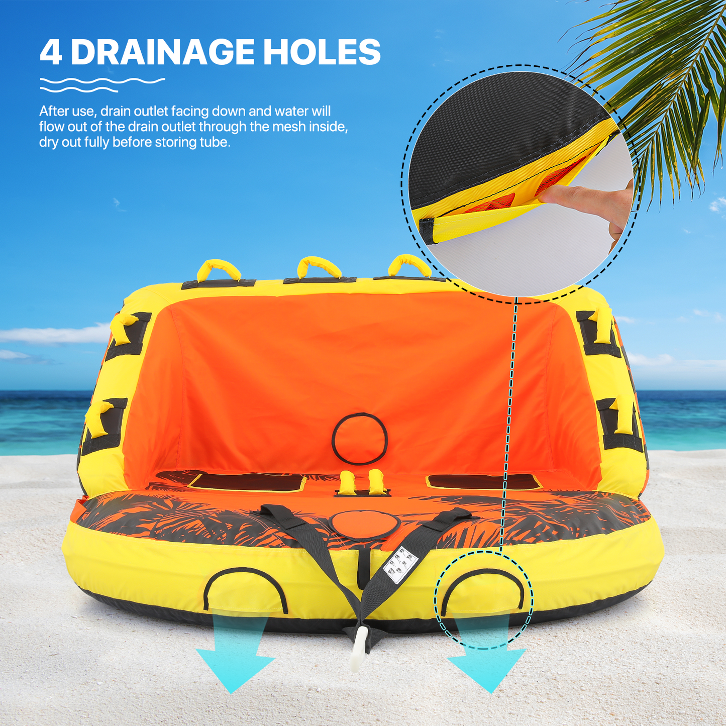 Water Sport Towable- PVC+ Nylon - w/ Quick Inflating Valve,Nylon Outer Soft Handle x 4,Drag Buckle