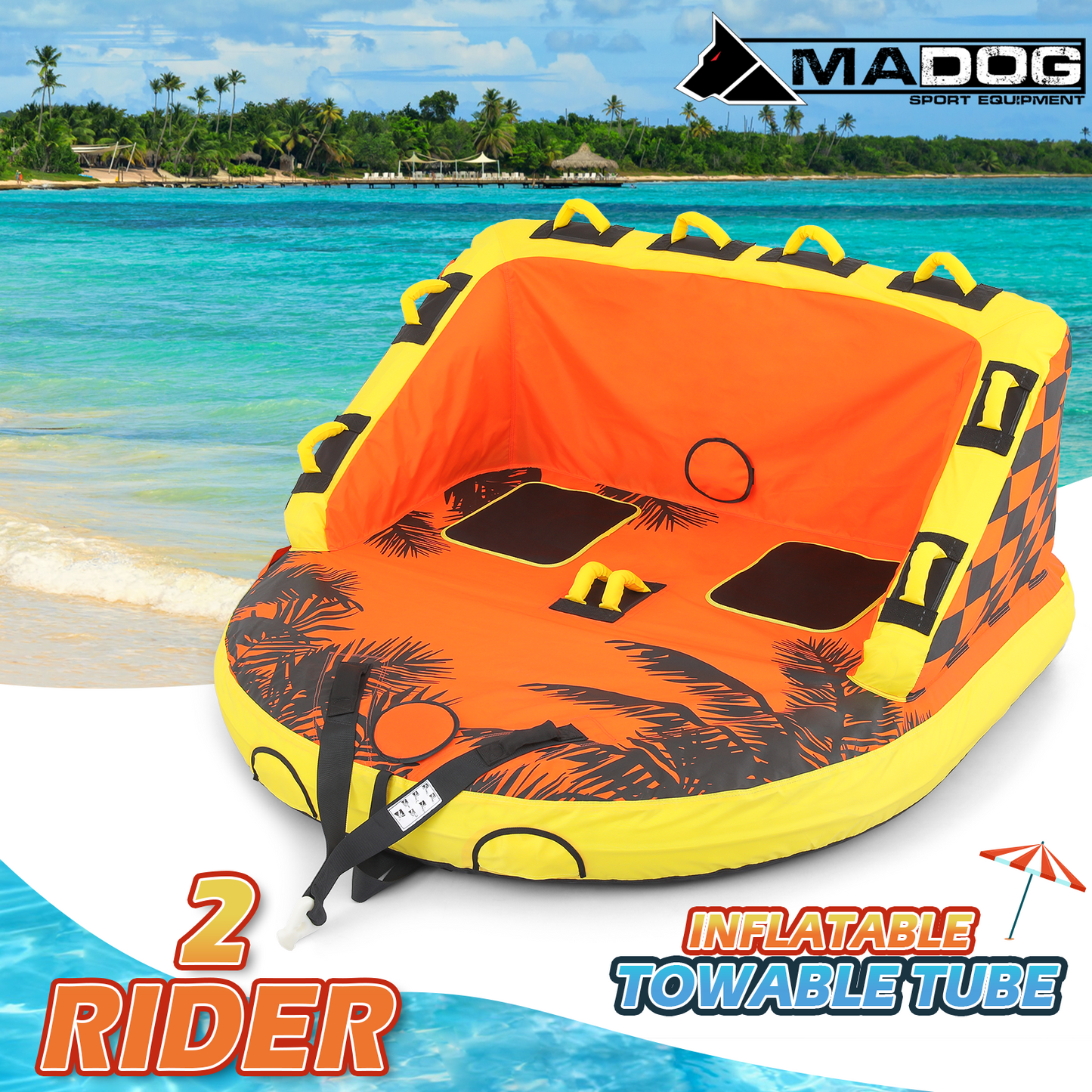 Water Sport Towable- PVC+ Nylon - w/ Quick Inflating Valve,Nylon Outer Soft Handle x 4,Drag Buckle