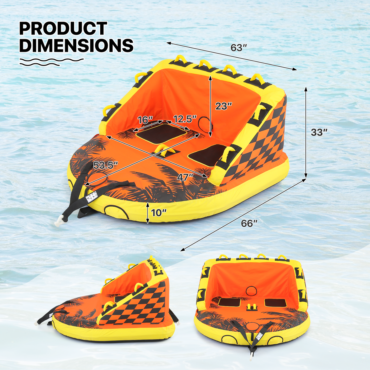 Water Sport Towable- PVC+ Nylon - w/ Quick Inflating Valve,Nylon Outer Soft Handle x 4,Drag Buckle