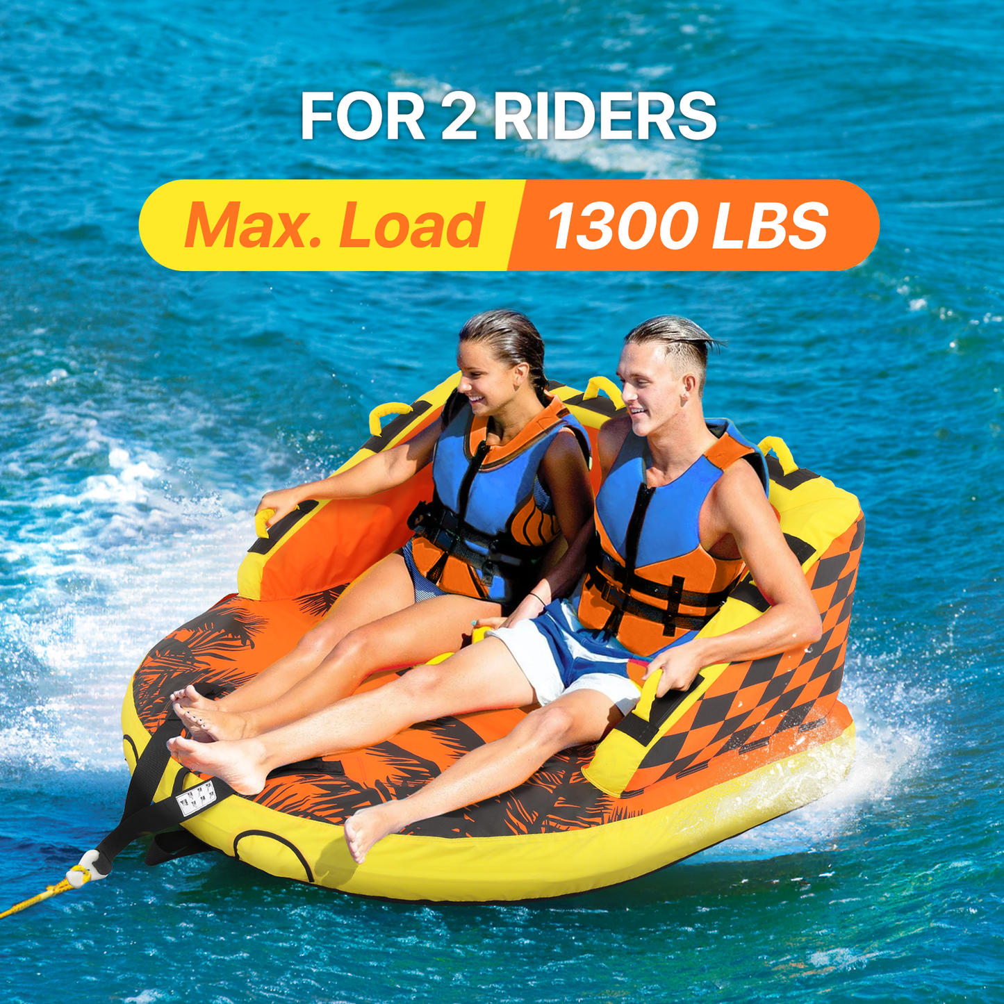 Water Sport Towable- PVC+ Nylon - w/ Quick Inflating Valve,Nylon Outer Soft Handle x 4,Drag Buckle